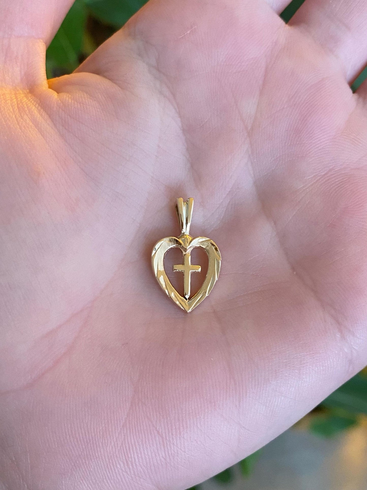 Vintage Solid 12k Yellow Gold Cross Heart Charm