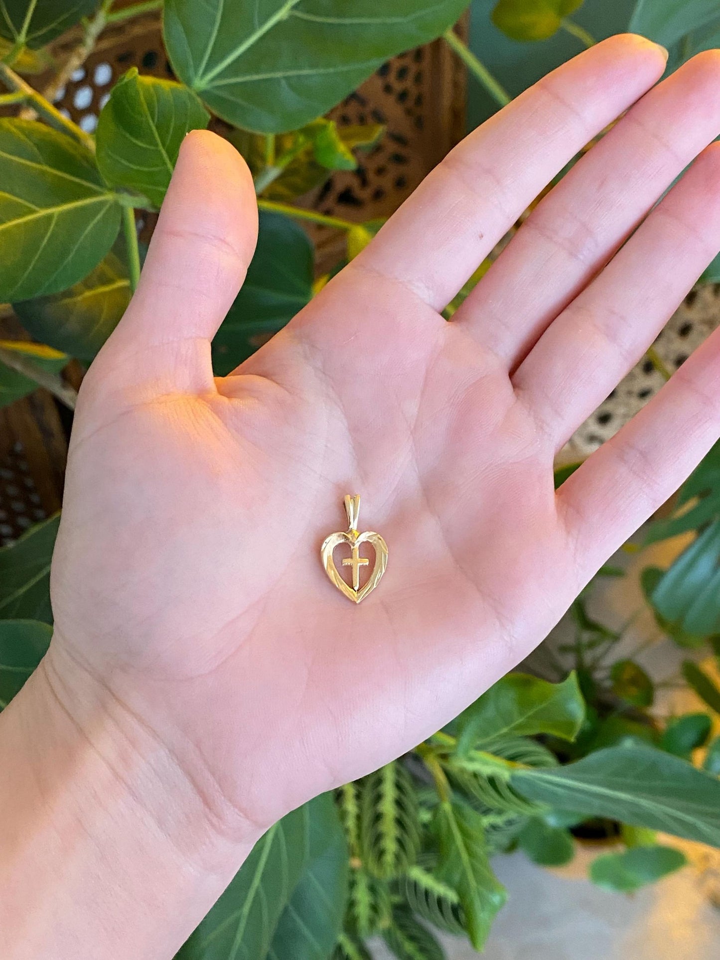 Vintage Solid 12k Yellow Gold Cross Heart Charm