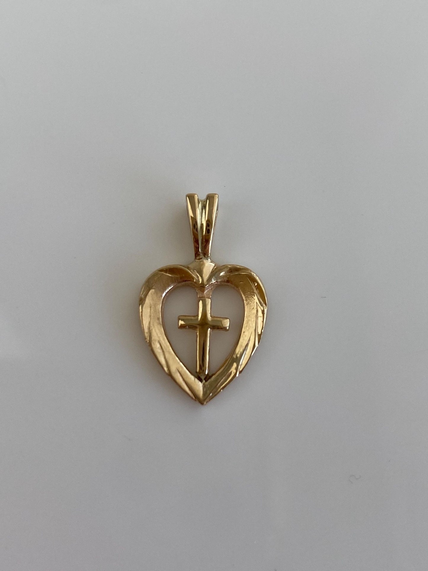 Vintage Solid 12k Yellow Gold Cross Heart Charm