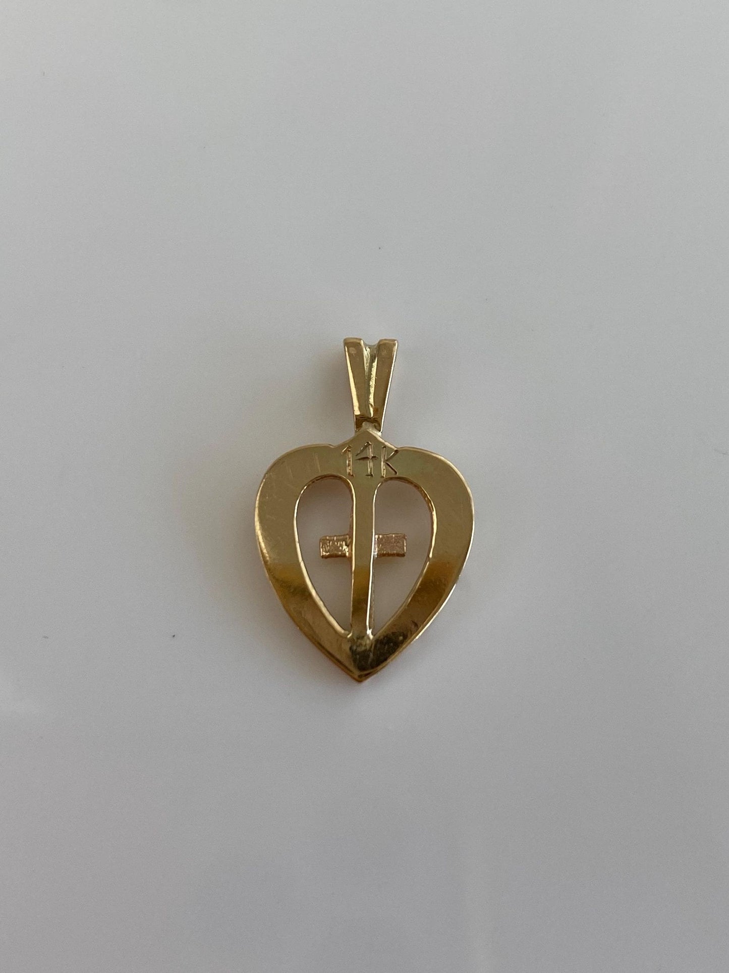 Vintage Solid 12k Yellow Gold Cross Heart Charm