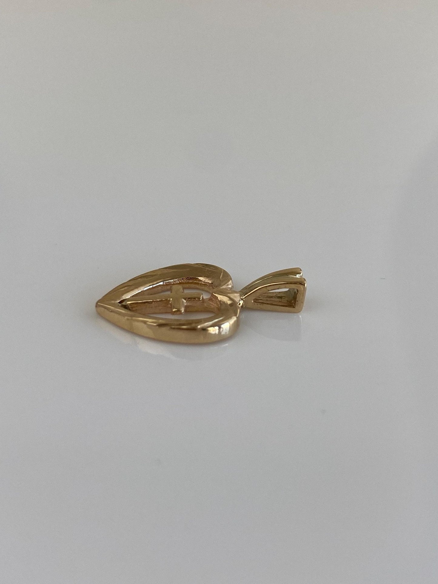Vintage Solid 12k Yellow Gold Cross Heart Charm