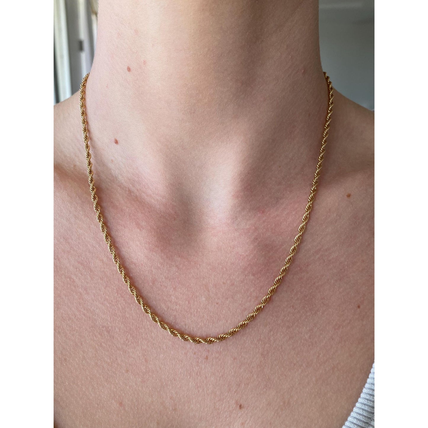 Vintage Solid 14k Yellow Gold Rope Chain Necklace - 18.5 inches
