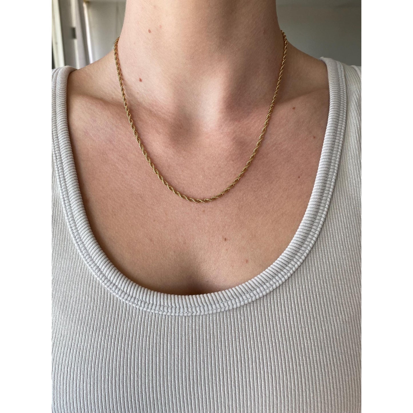 Vintage Solid 14k Yellow Gold Rope Chain Necklace - 18.5 inches