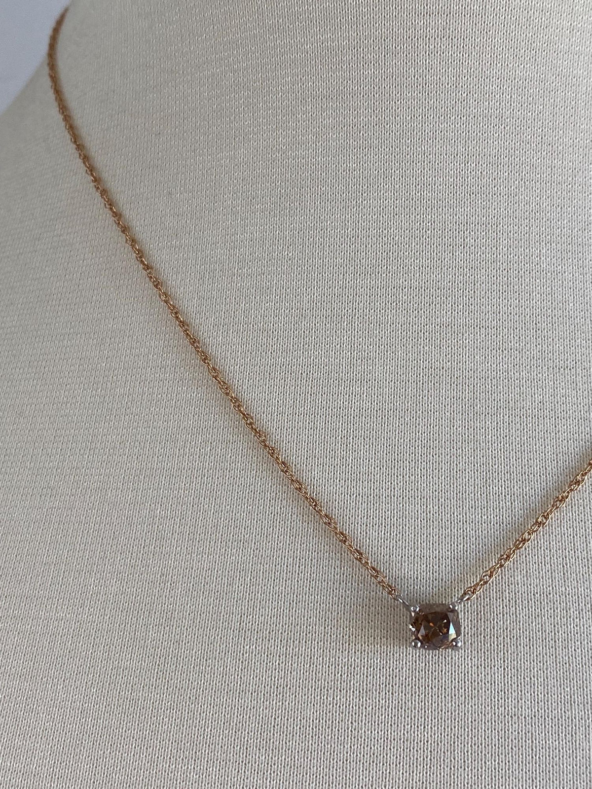 Vintage Solid 14k Rose & White Gold .84ct Cognac Diamond Chain Necklace - 18.25 inches