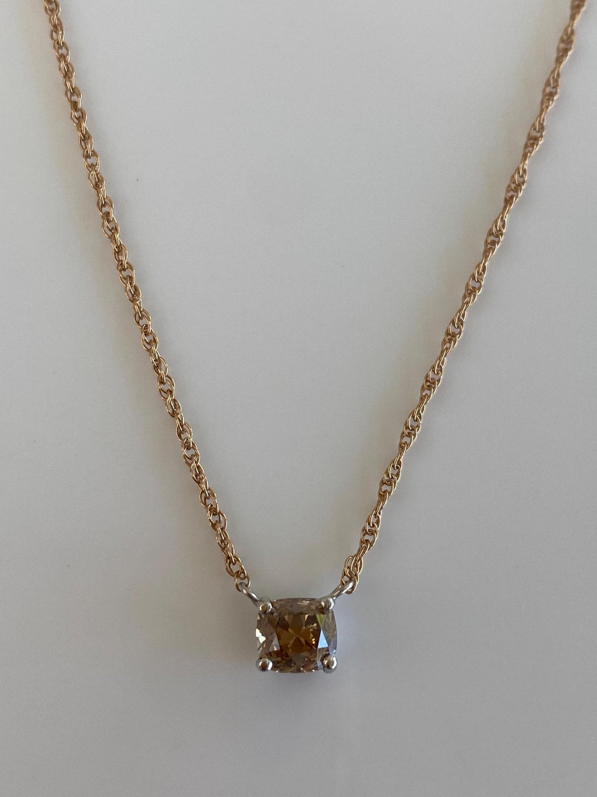 Vintage Solid 14k Rose & White Gold .84ct Cognac Diamond Chain Necklace - 18.25 inches