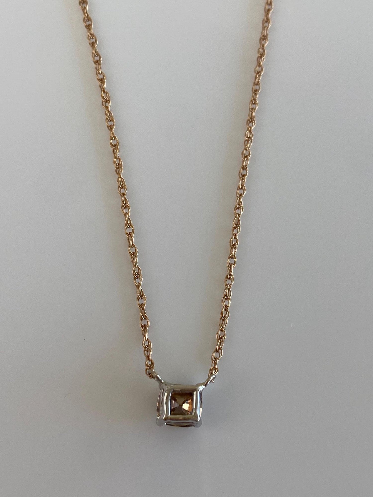 Vintage Solid 14k Rose & White Gold .84ct Cognac Diamond Chain Necklace - 18.25 inches