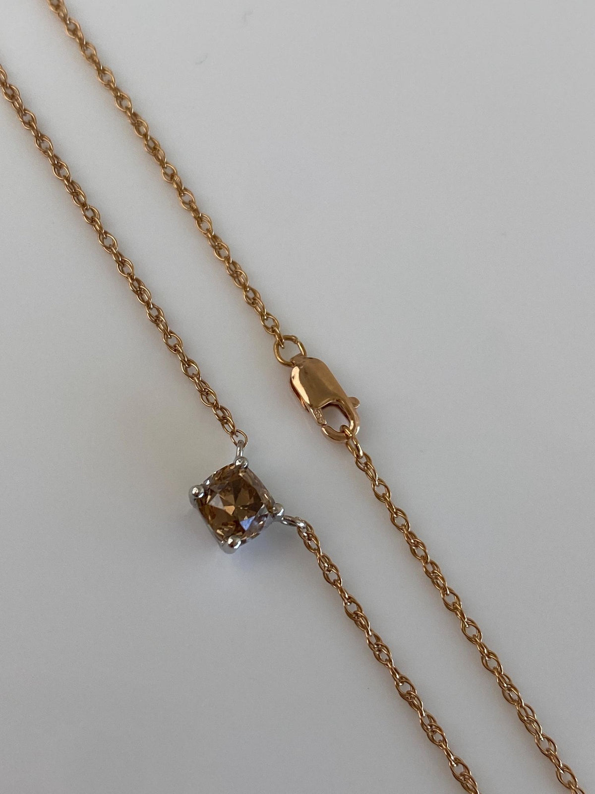 Vintage Solid 14k Rose & White Gold .84ct Cognac Diamond Chain Necklace - 18.25 inches