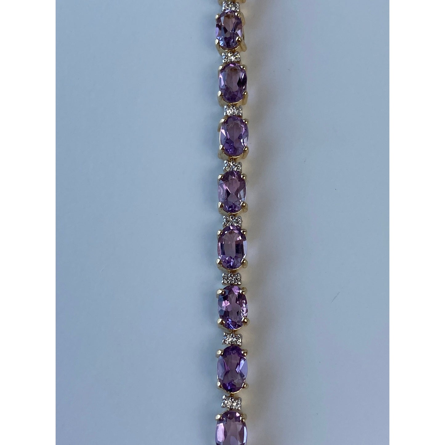 Vintage Solid 14k Yellow Gold Amethyst Clear Cubic Zirconia Tennis Bracelet - 7 inches