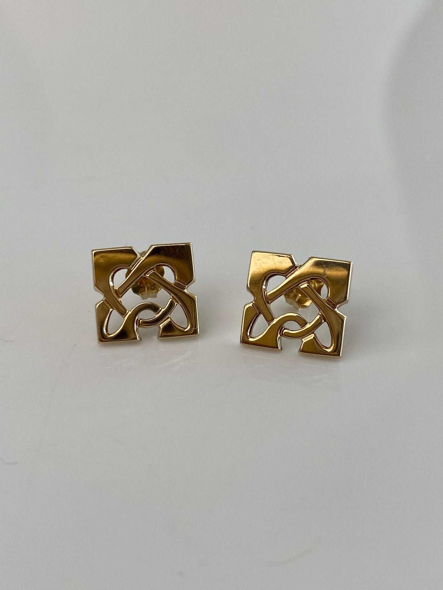 Vintage Solid 9k Yellow Gold Celtic Open Work Stud Earrings