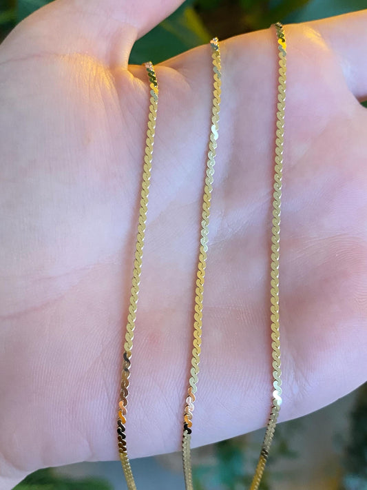Vintage Solid 14k Yellow Gold Long Serpentine Chain Necklace - 23 inches