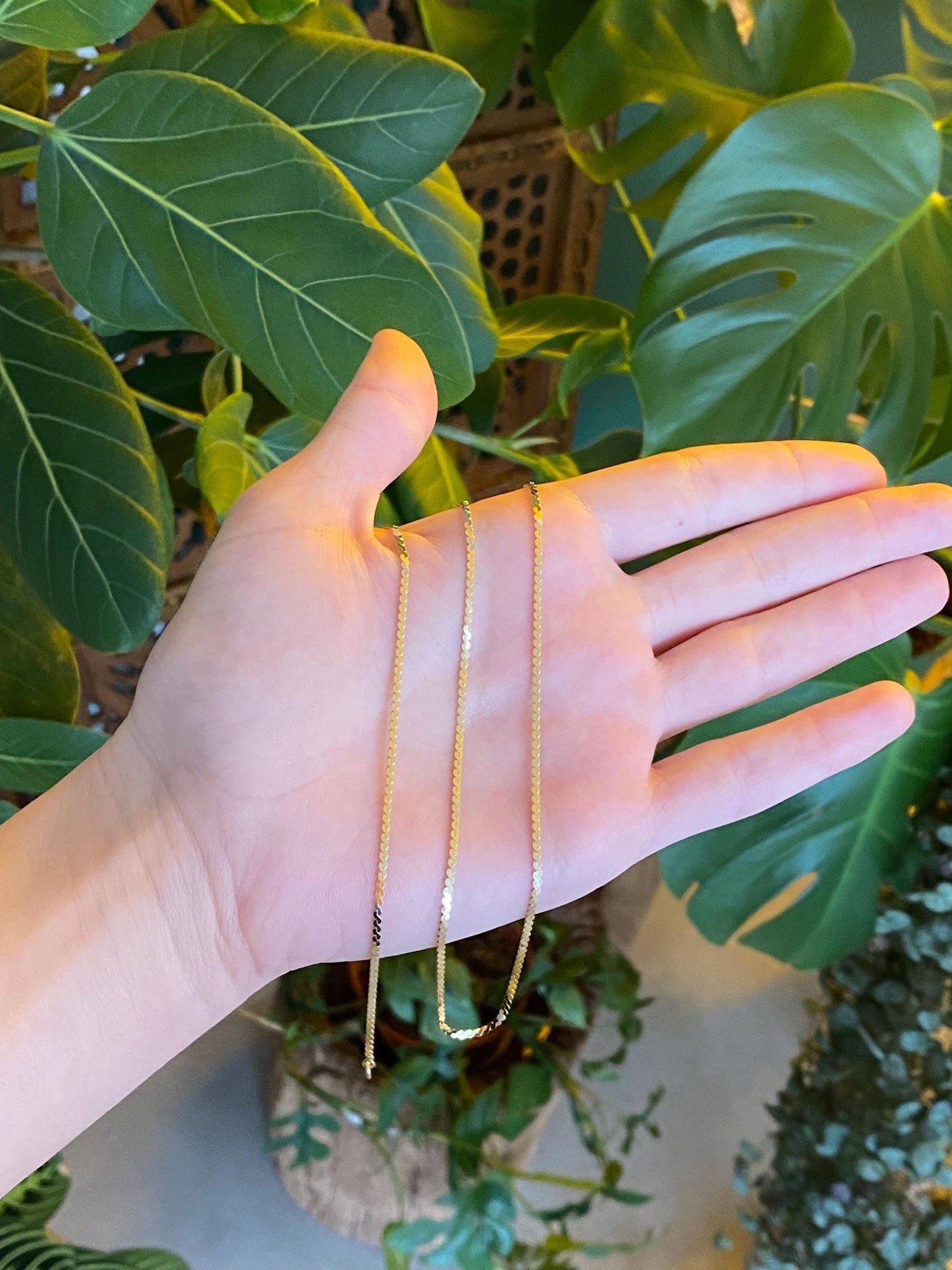 Vintage Solid 14k Yellow Gold Long Serpentine Chain Necklace - 23 inches