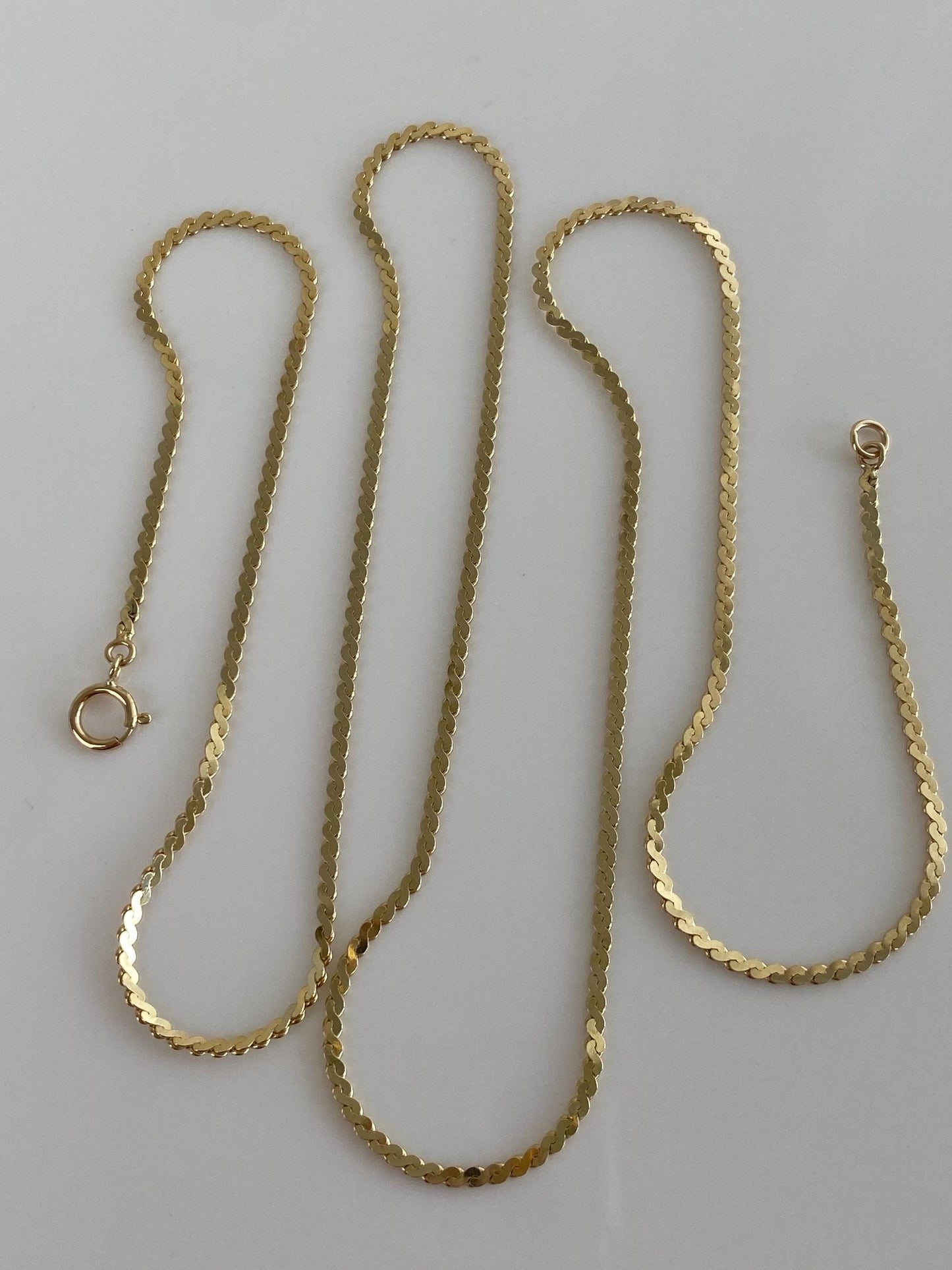 Vintage Solid 14k Yellow Gold Long Serpentine Chain Necklace - 23 inches