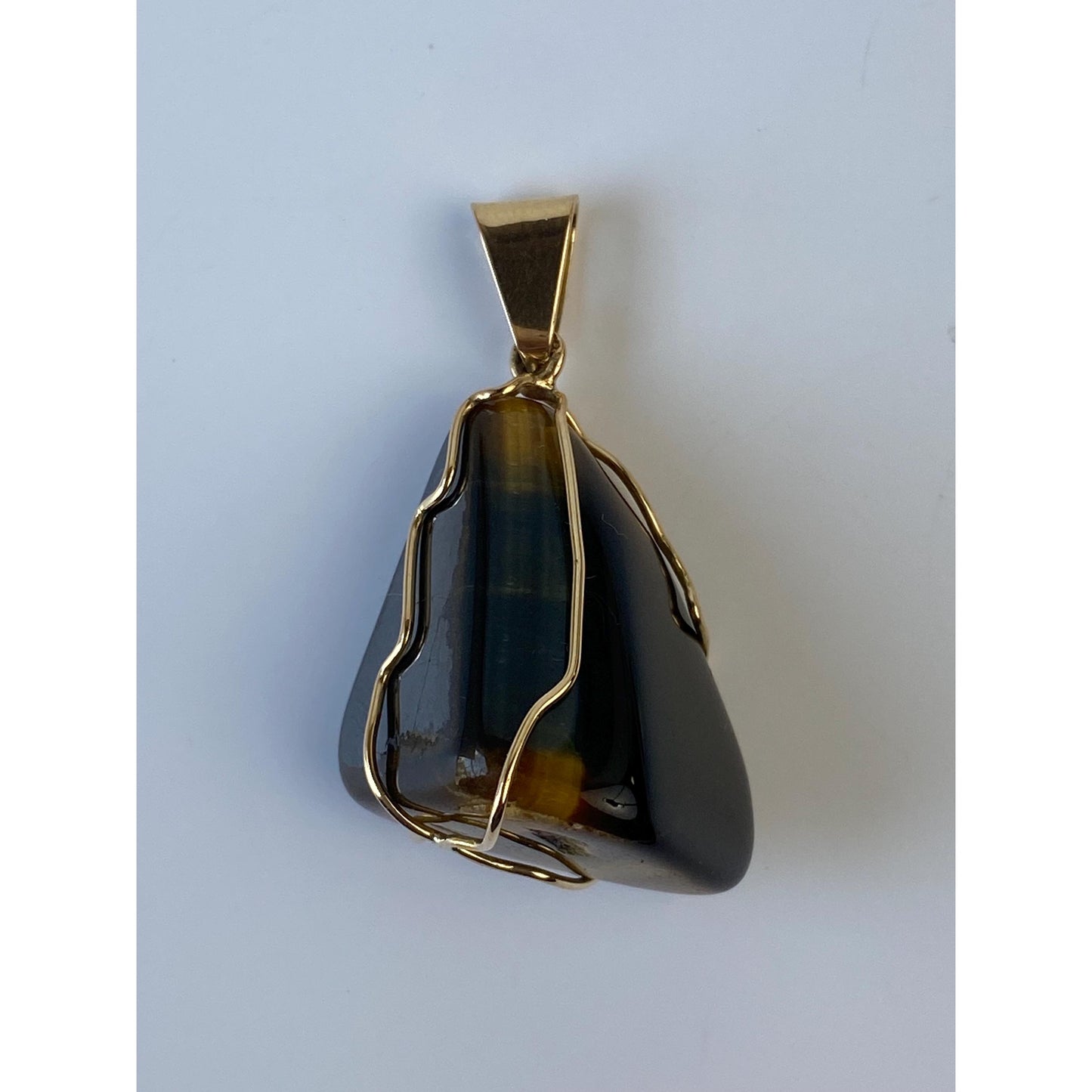 Vintage Solid 18k Yellow Gold Wire Wrapped Tigers Eye Charm