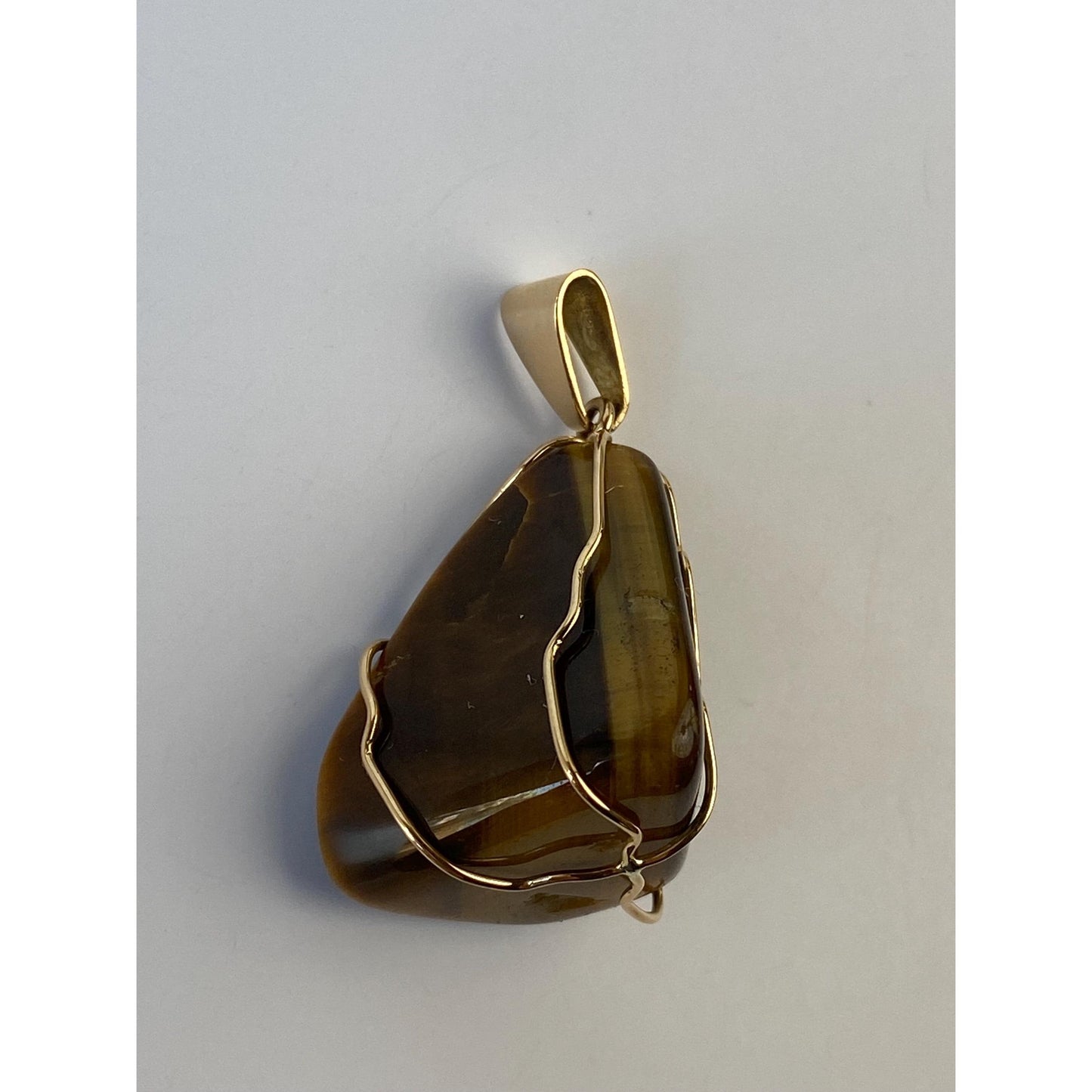 Vintage Solid 18k Yellow Gold Wire Wrapped Tigers Eye Charm