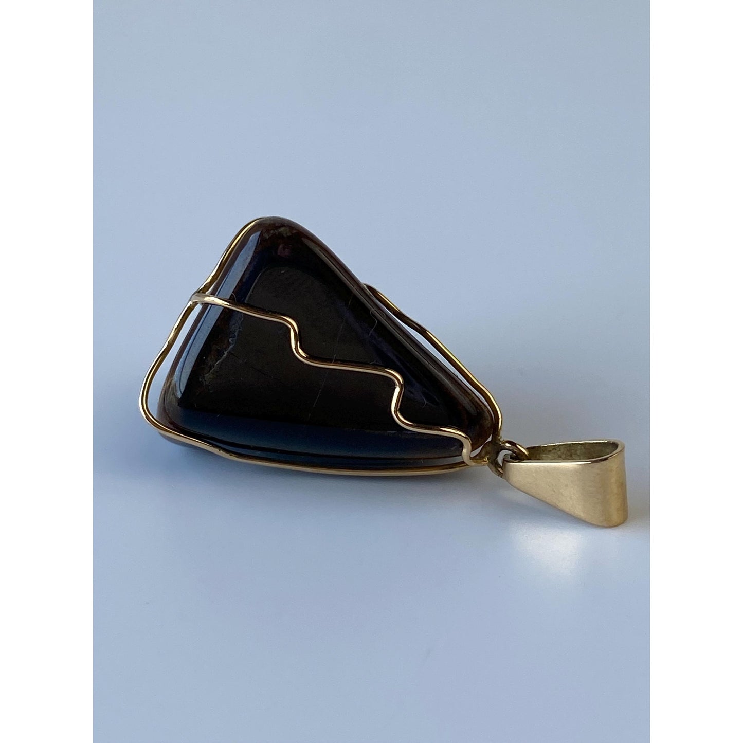 Vintage Solid 18k Yellow Gold Wire Wrapped Tigers Eye Charm