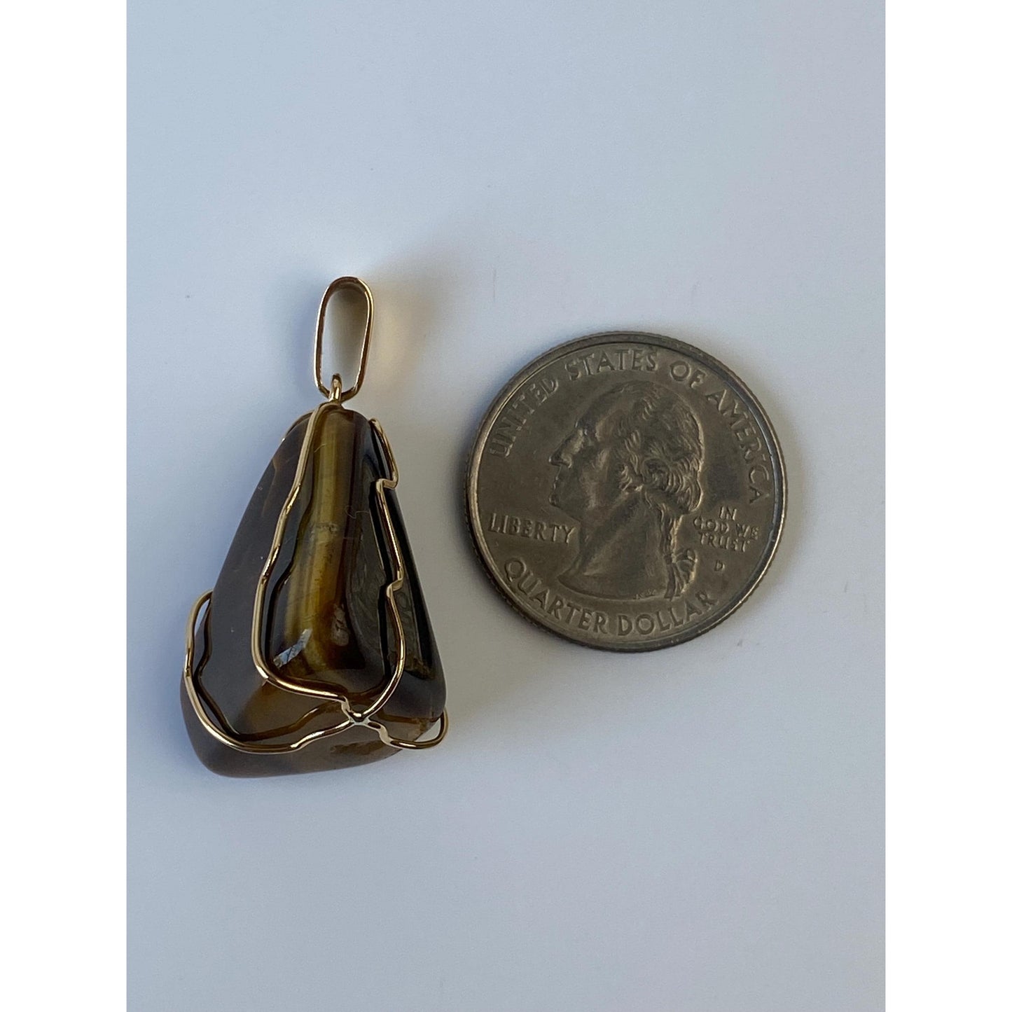 Vintage Solid 18k Yellow Gold Wire Wrapped Tigers Eye Charm