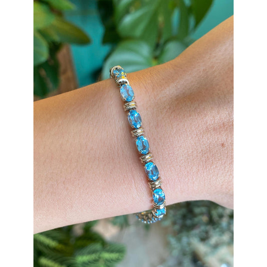 Solid 14k White Gold Topaz Link Bracelet - 7.5 inches