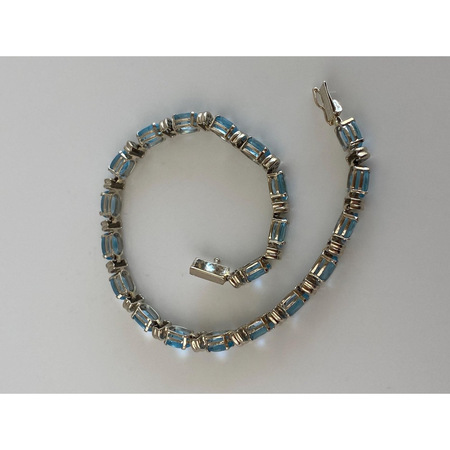 Solid 14k White Gold Topaz Link Bracelet - 7.5 inches