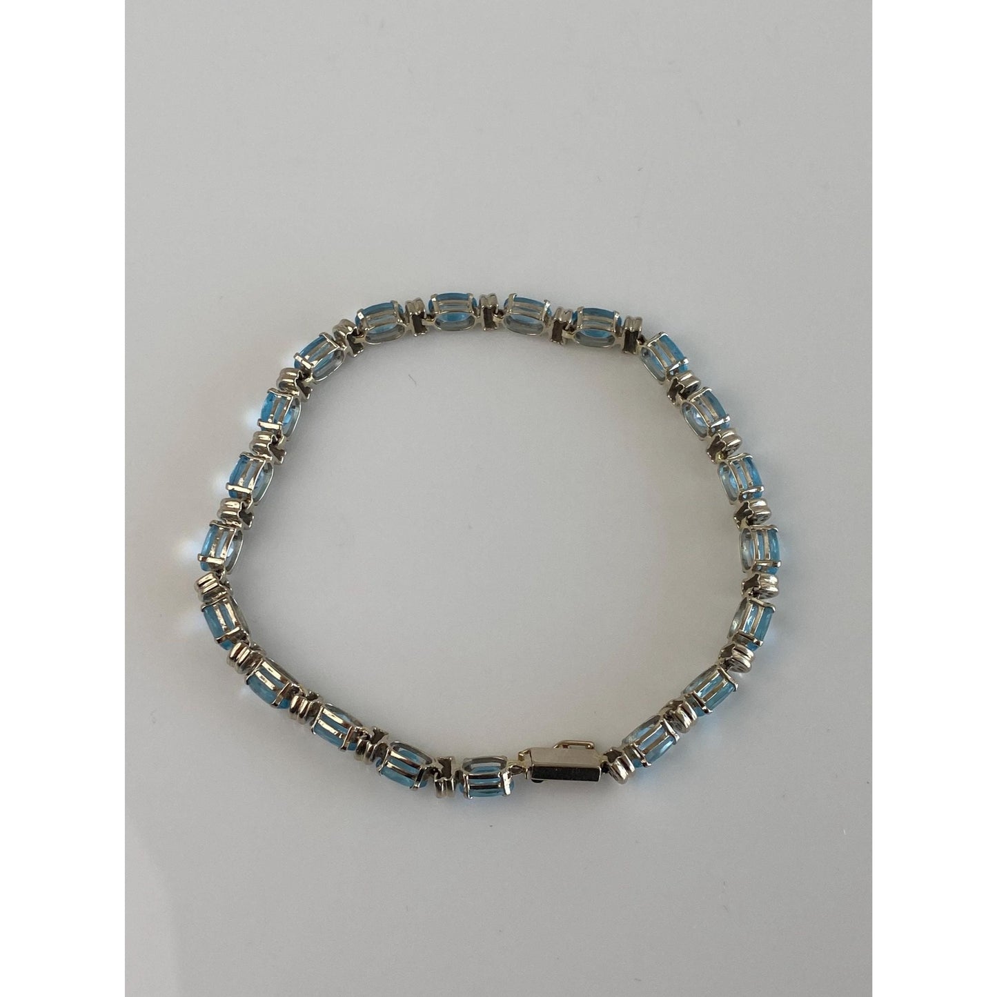 Solid 14k White Gold Topaz Link Bracelet - 7.5 inches