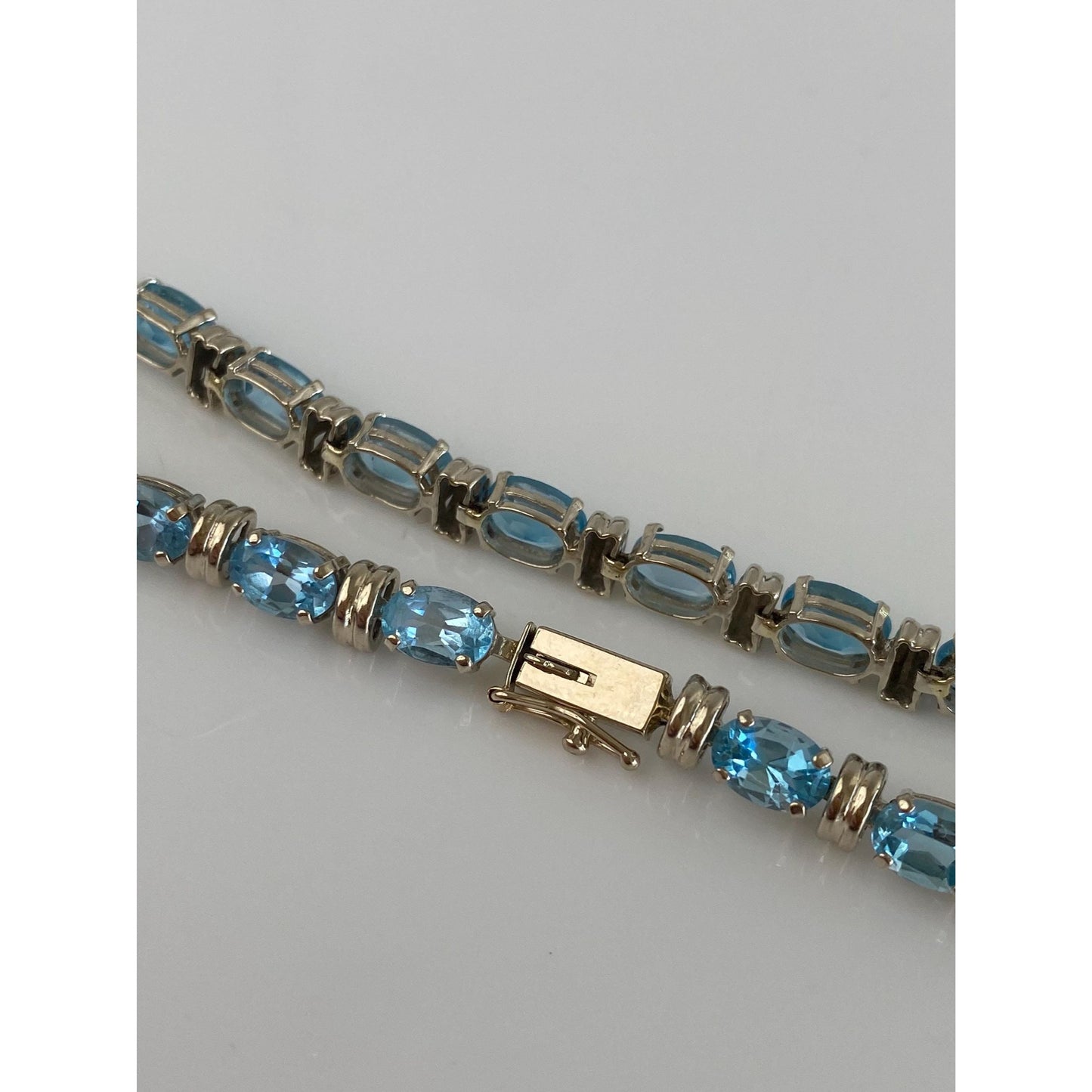 Solid 14k White Gold Topaz Link Bracelet - 7.5 inches