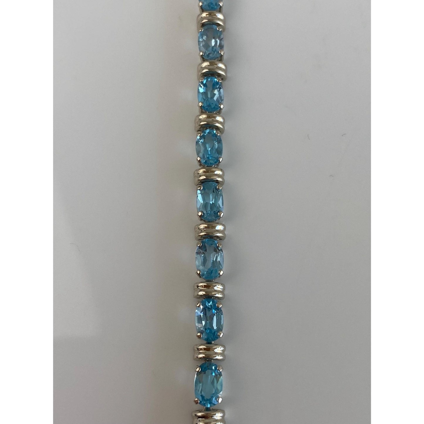 Solid 14k White Gold Topaz Link Bracelet - 7.5 inches