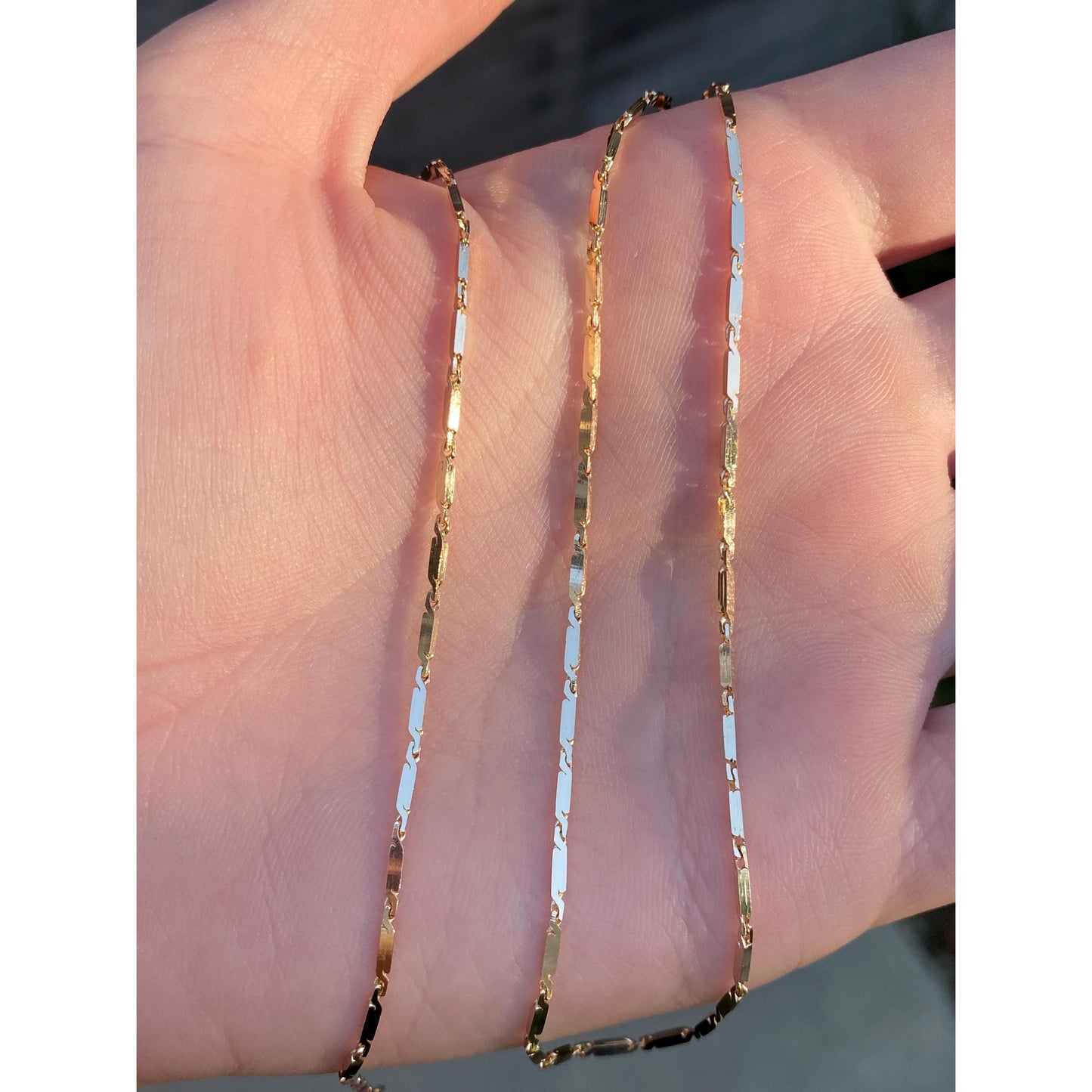 Vintage Solid 14k Yellow Gold Flat Bar Link Chain Necklace - 16 inches