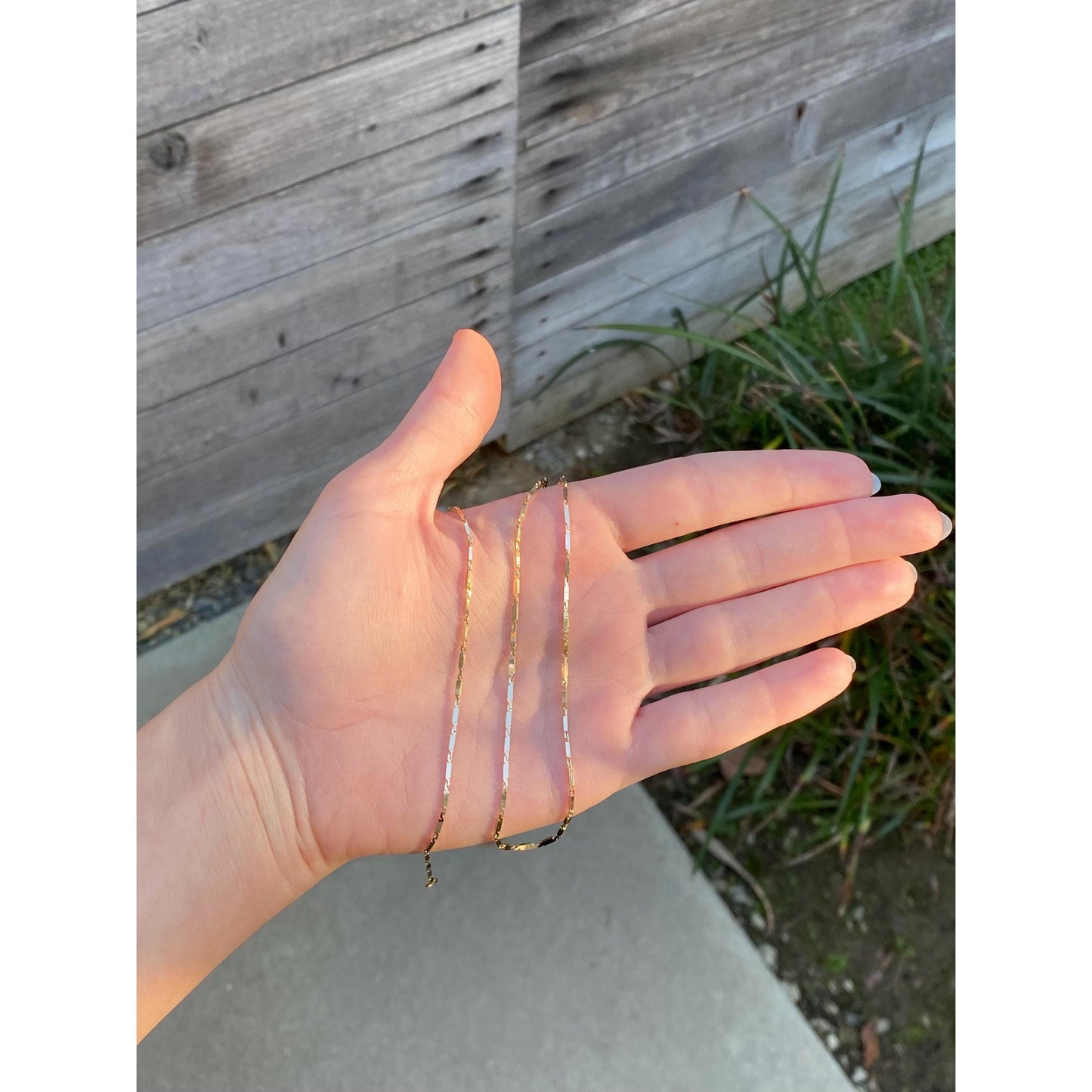 Vintage Solid 14k Yellow Gold Flat Bar Link Chain Necklace - 16 inches