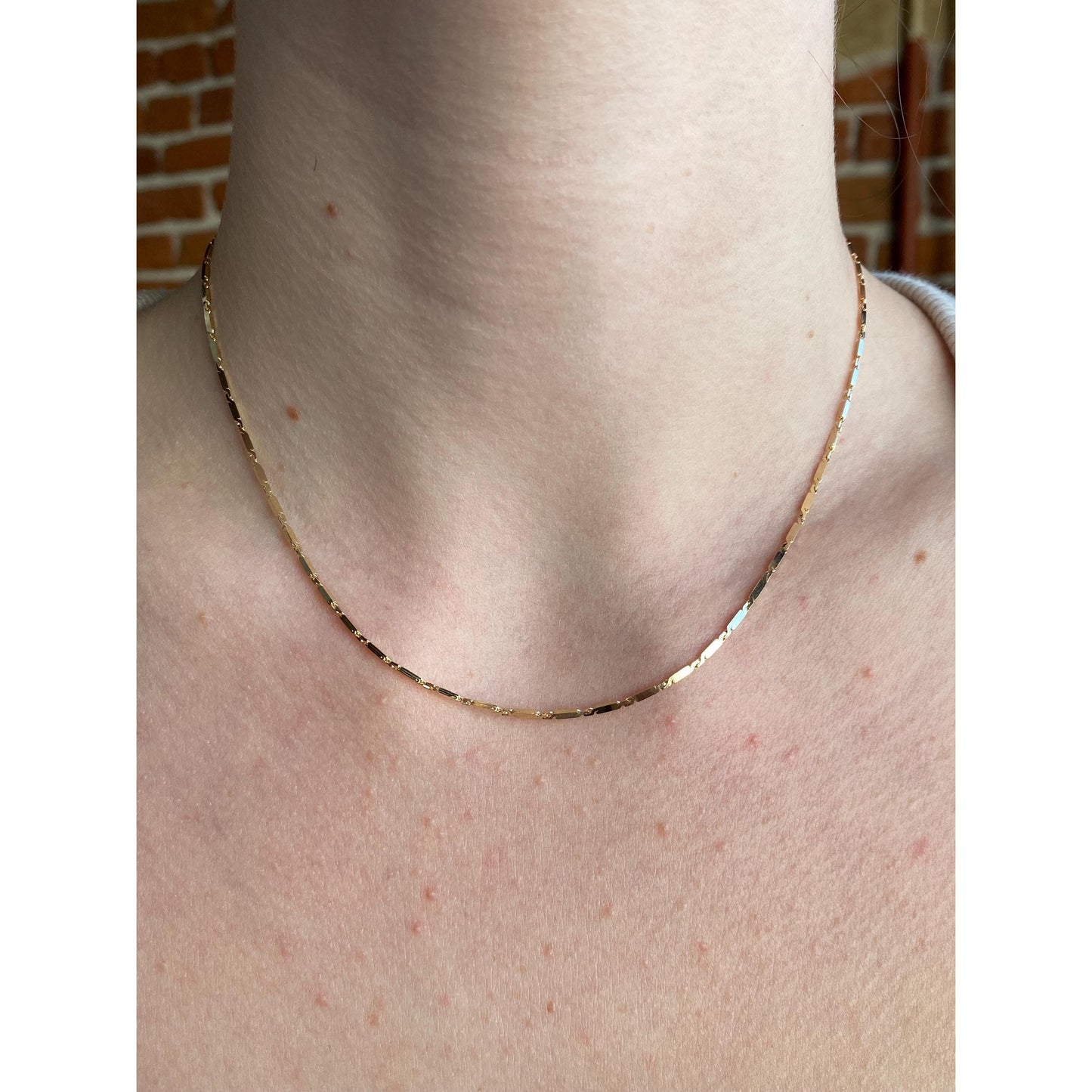 Vintage Solid 14k Yellow Gold Flat Bar Link Chain Necklace - 16 inches