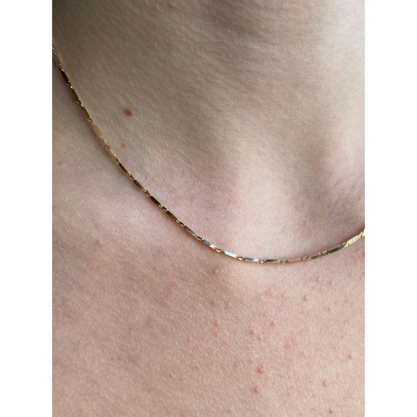 Vintage Solid 14k Yellow Gold Flat Bar Link Chain Necklace - 16 inches