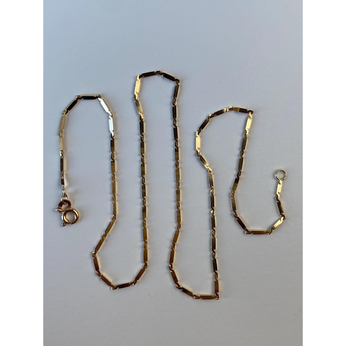 Vintage Solid 14k Yellow Gold Flat Bar Link Chain Necklace - 16 inches