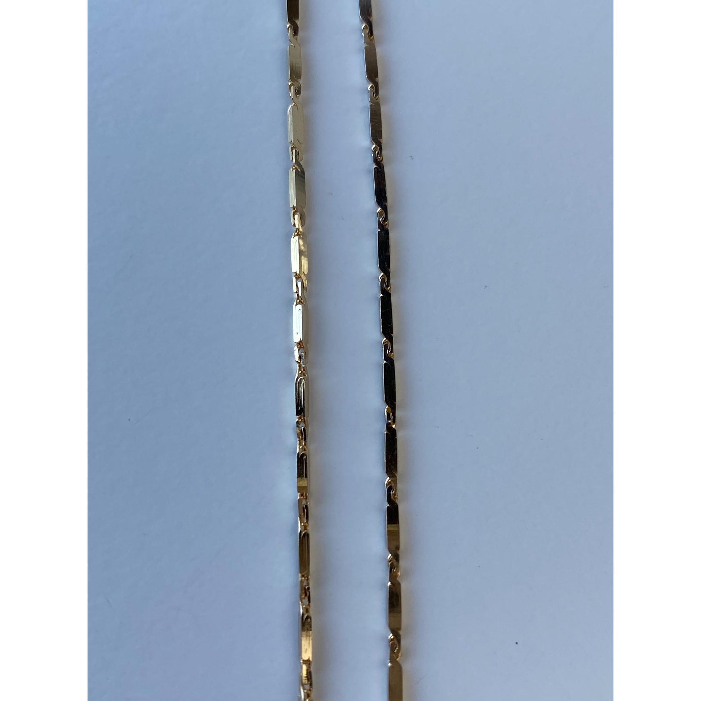 Vintage Solid 14k Yellow Gold Flat Bar Link Chain Necklace - 16 inches