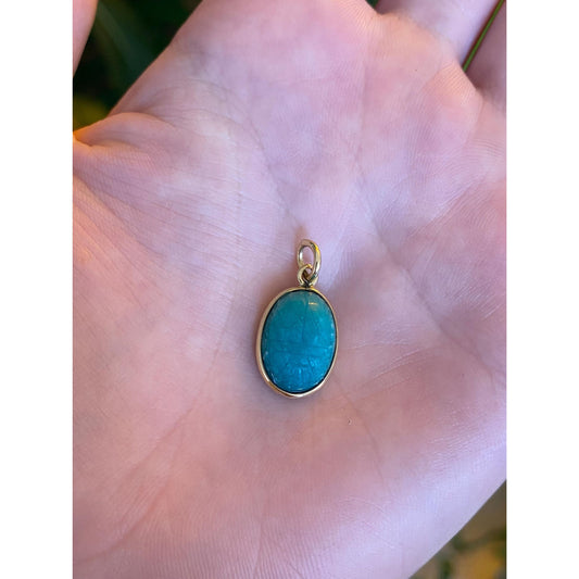 Vintage Solid 14k Yellow Gold Amazonite Scarab Charm