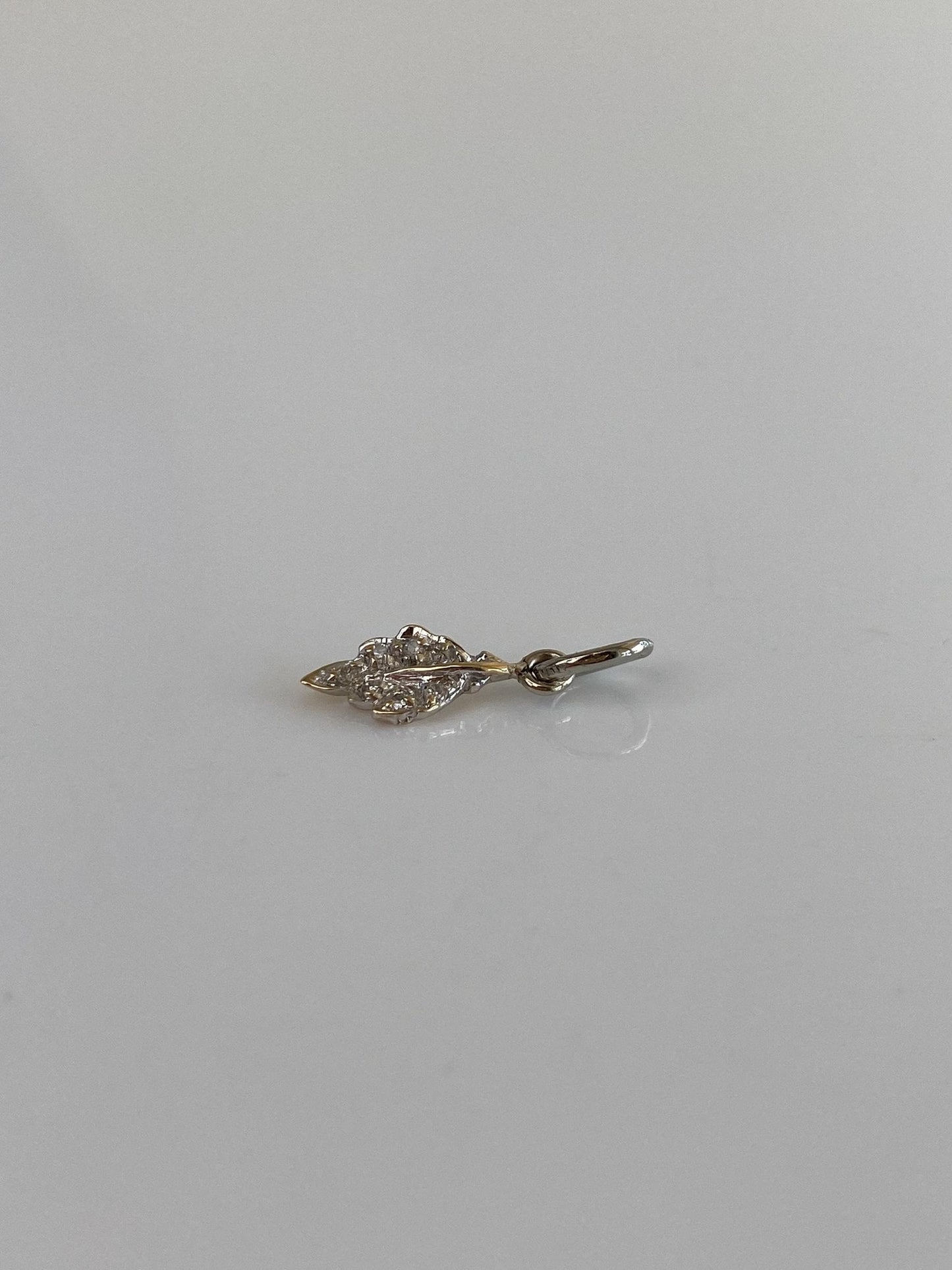 Solid 14k Yellow Gold Diamond Little Leaf Charm