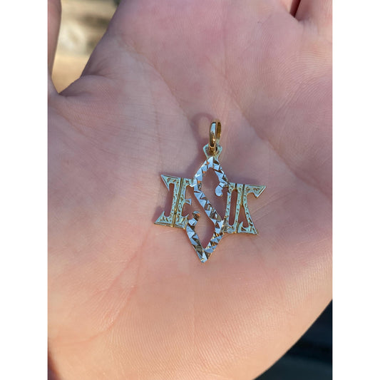 Vintage Solid 14k Yellow Gold Diamond Cut Jesus Charm