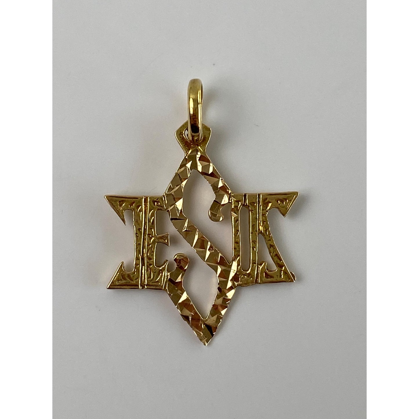 Vintage Solid 14k Yellow Gold Diamond Cut Jesus Charm