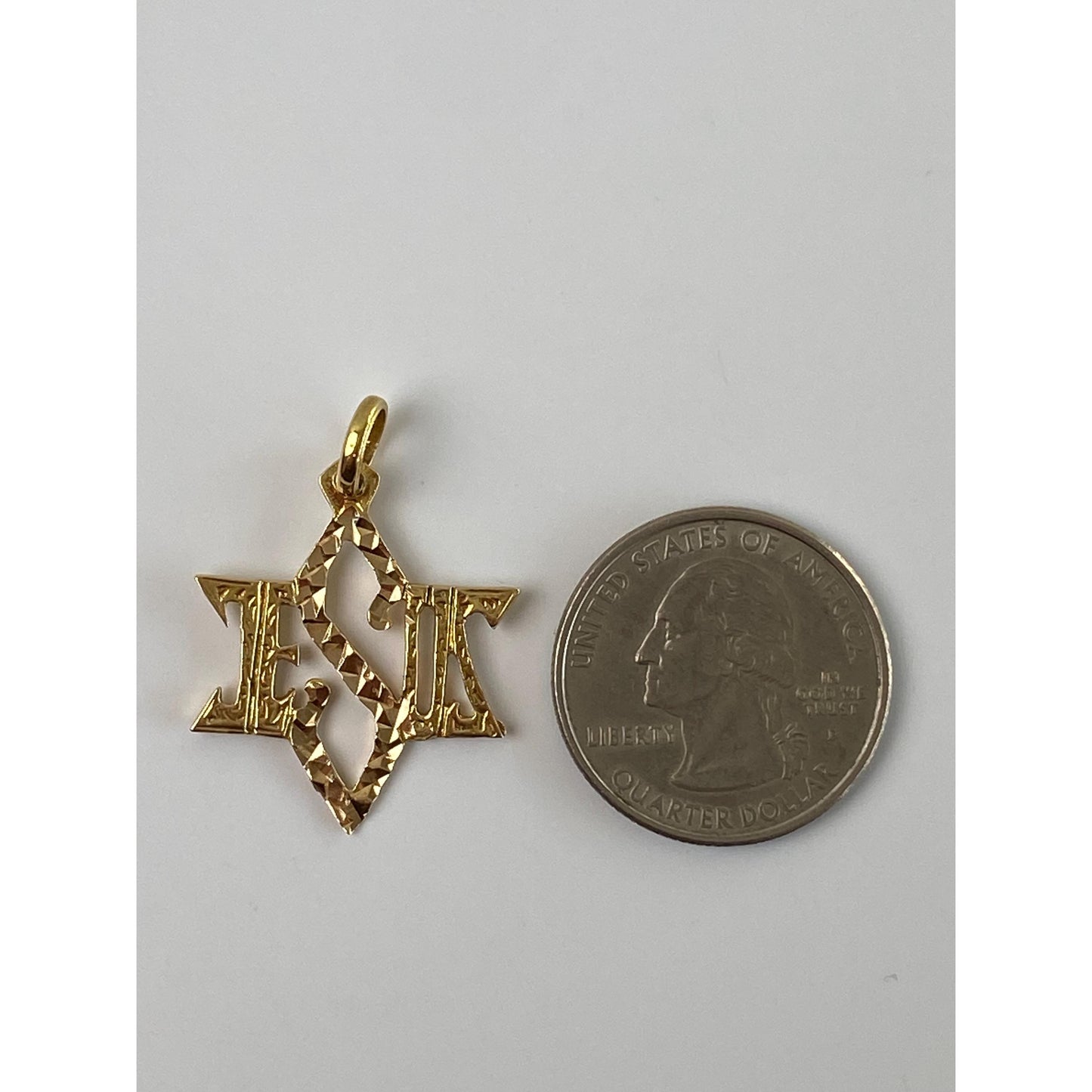Vintage Solid 14k Yellow Gold Diamond Cut Jesus Charm
