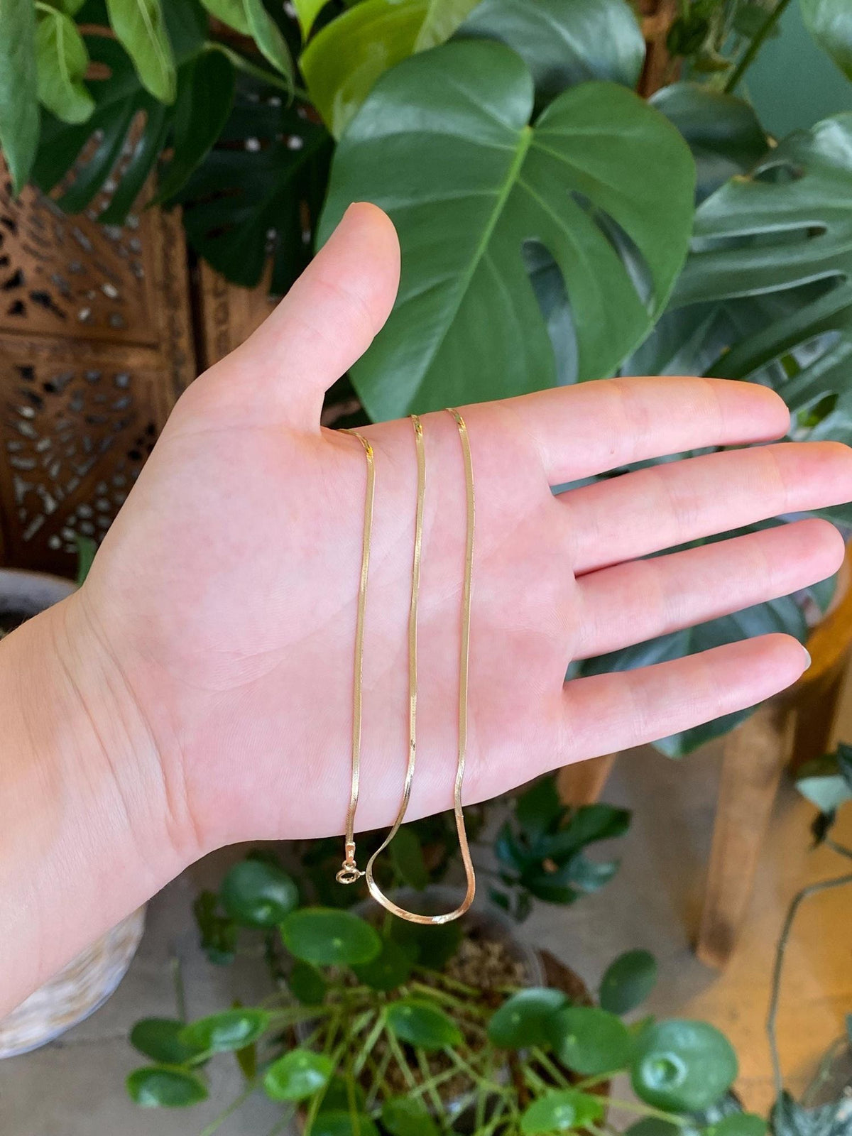 Vintage Solid 14k Yellow Gold Slim Flat Chain Necklace - 18 inches