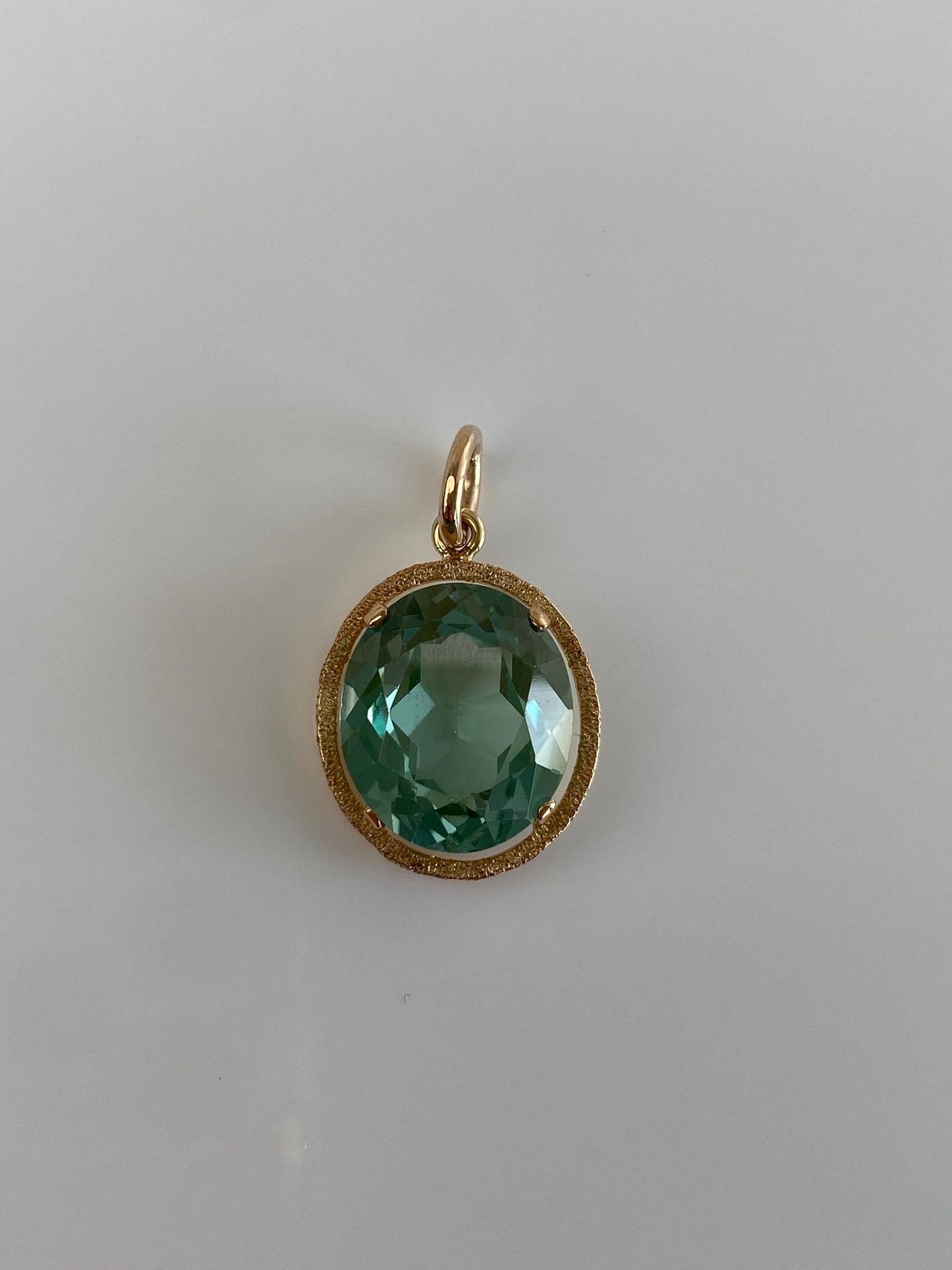 Vintage Solid 14k Yellow Gold Light Green Spinel Charm