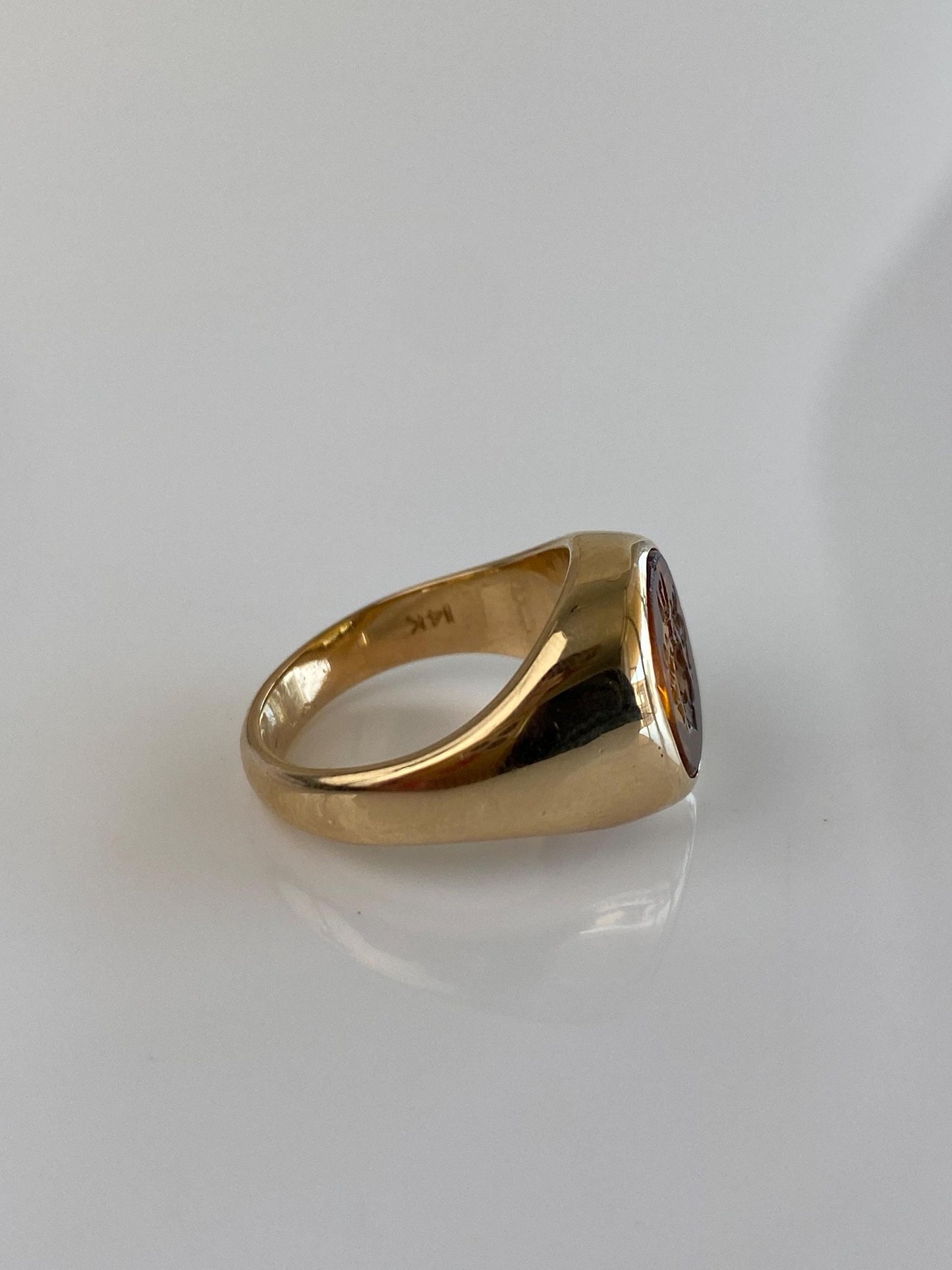 Vintage Solid 14k Yellow Gold Carved Citrine Intaglio Signet Ring - Size 4.5