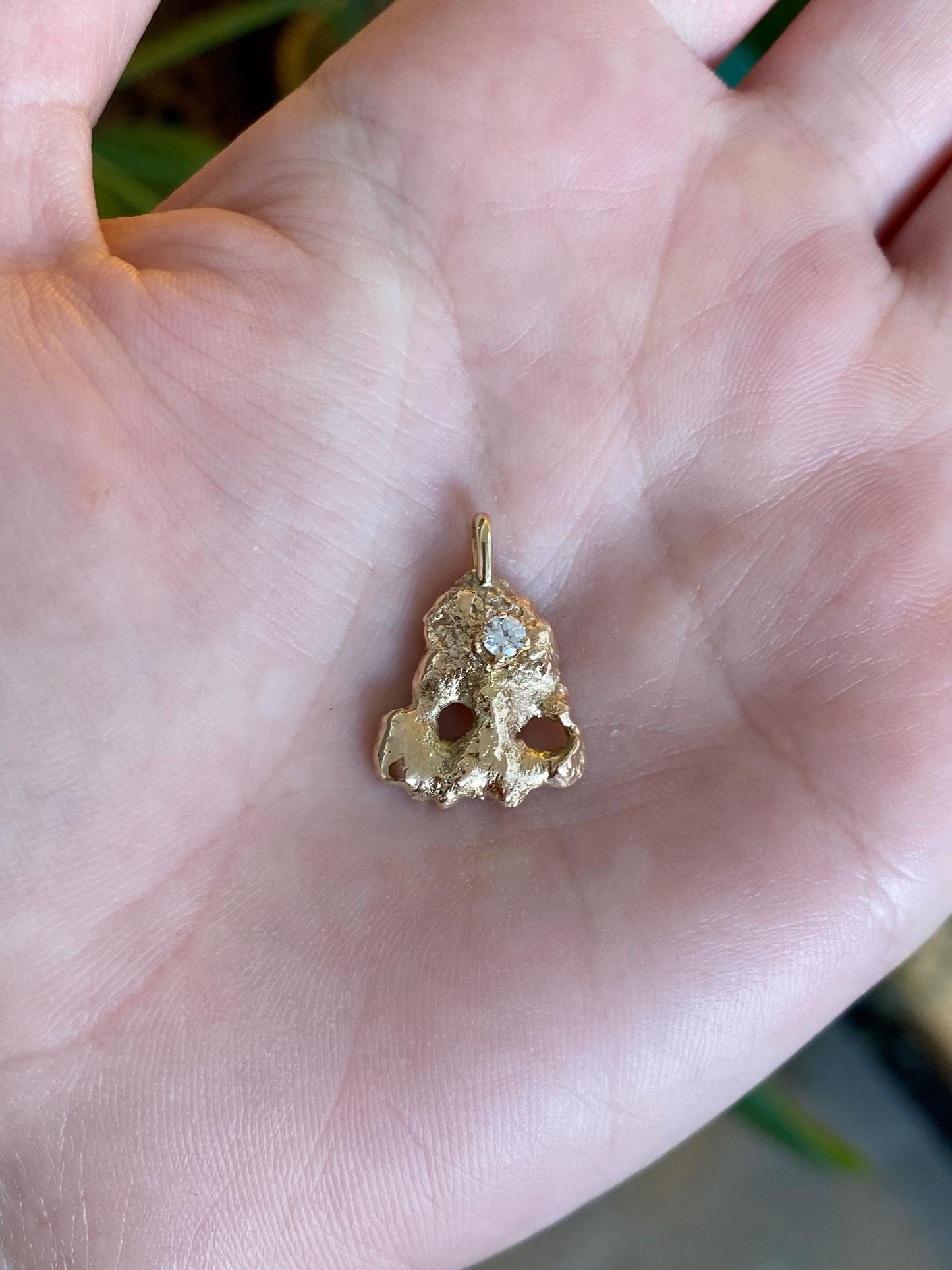 Vintage Solid 10k Yellow Gold Clear Cubic Zirconia Nugget Style Charm