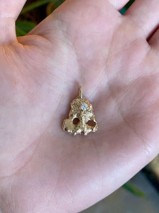Vintage Solid 10k Yellow Gold Clear Cubic Zirconia Nugget Style Charm