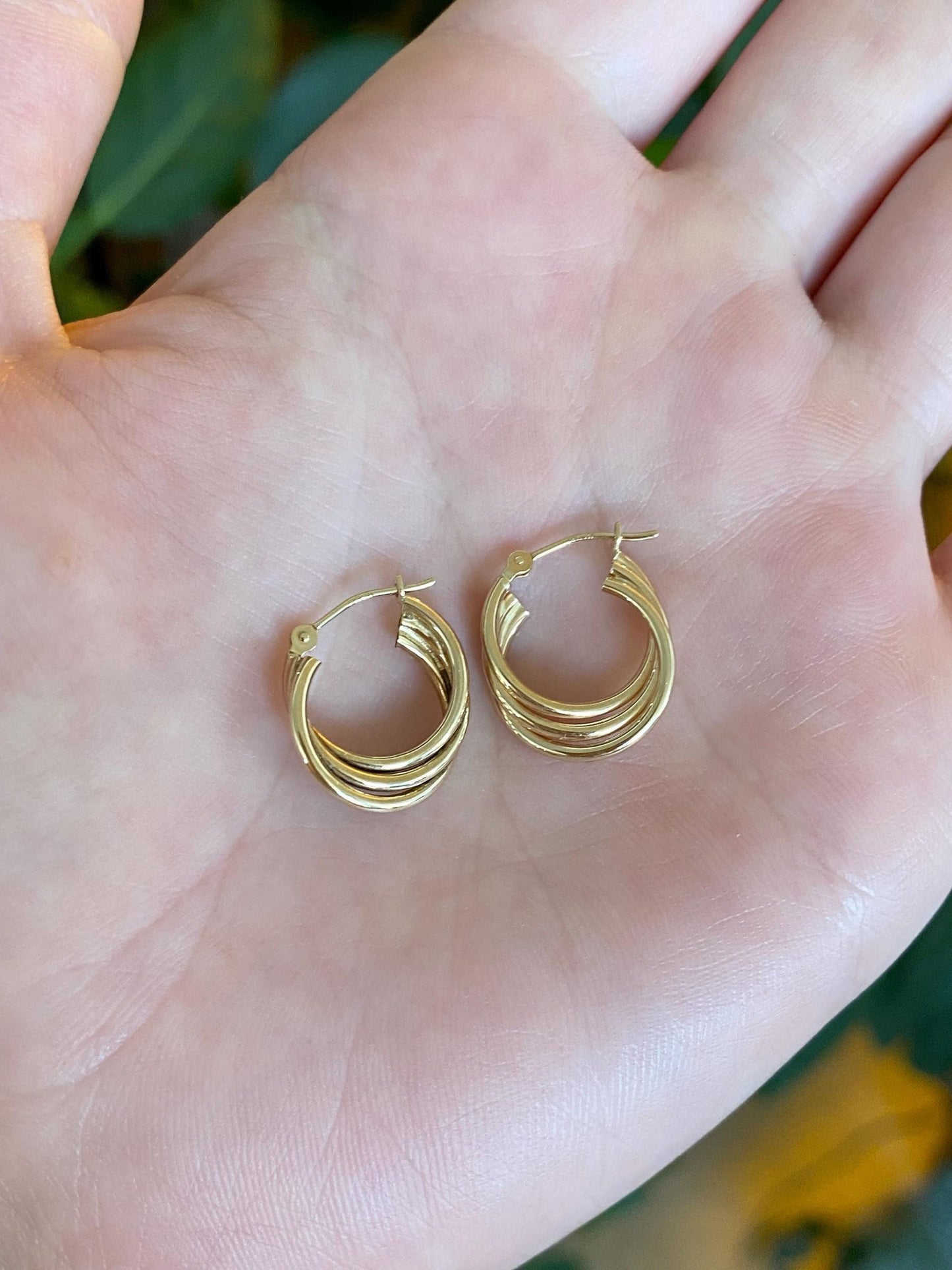Vintage 14k Yellow Gold Layered Hoop Earrings