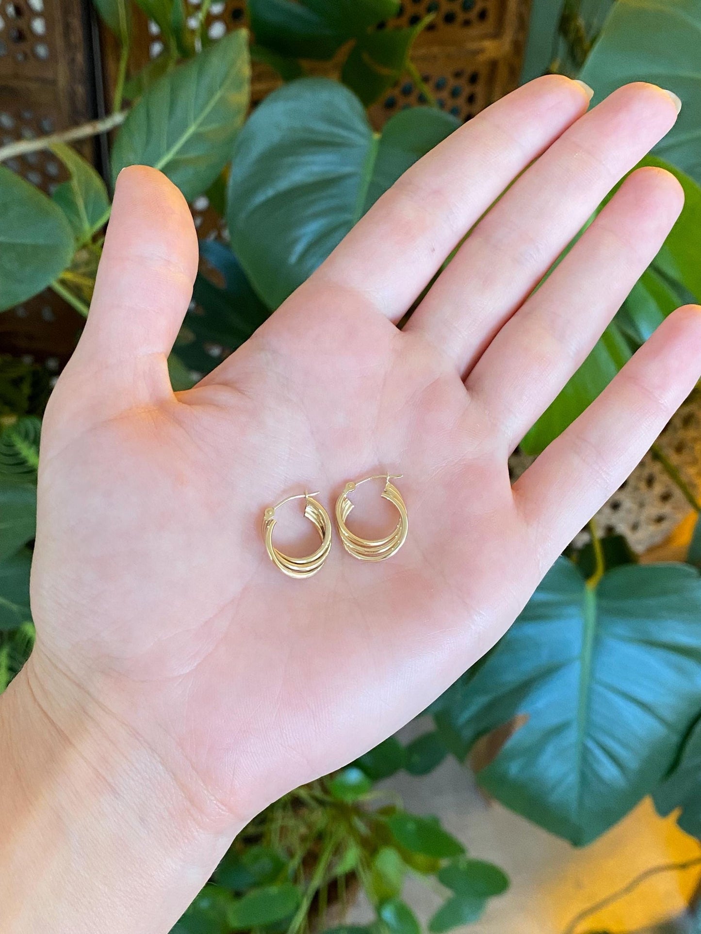 Vintage 14k Yellow Gold Layered Hoop Earrings