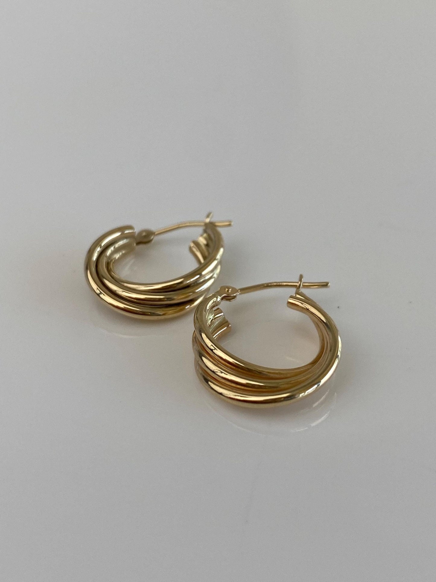 Vintage 14k Yellow Gold Layered Hoop Earrings