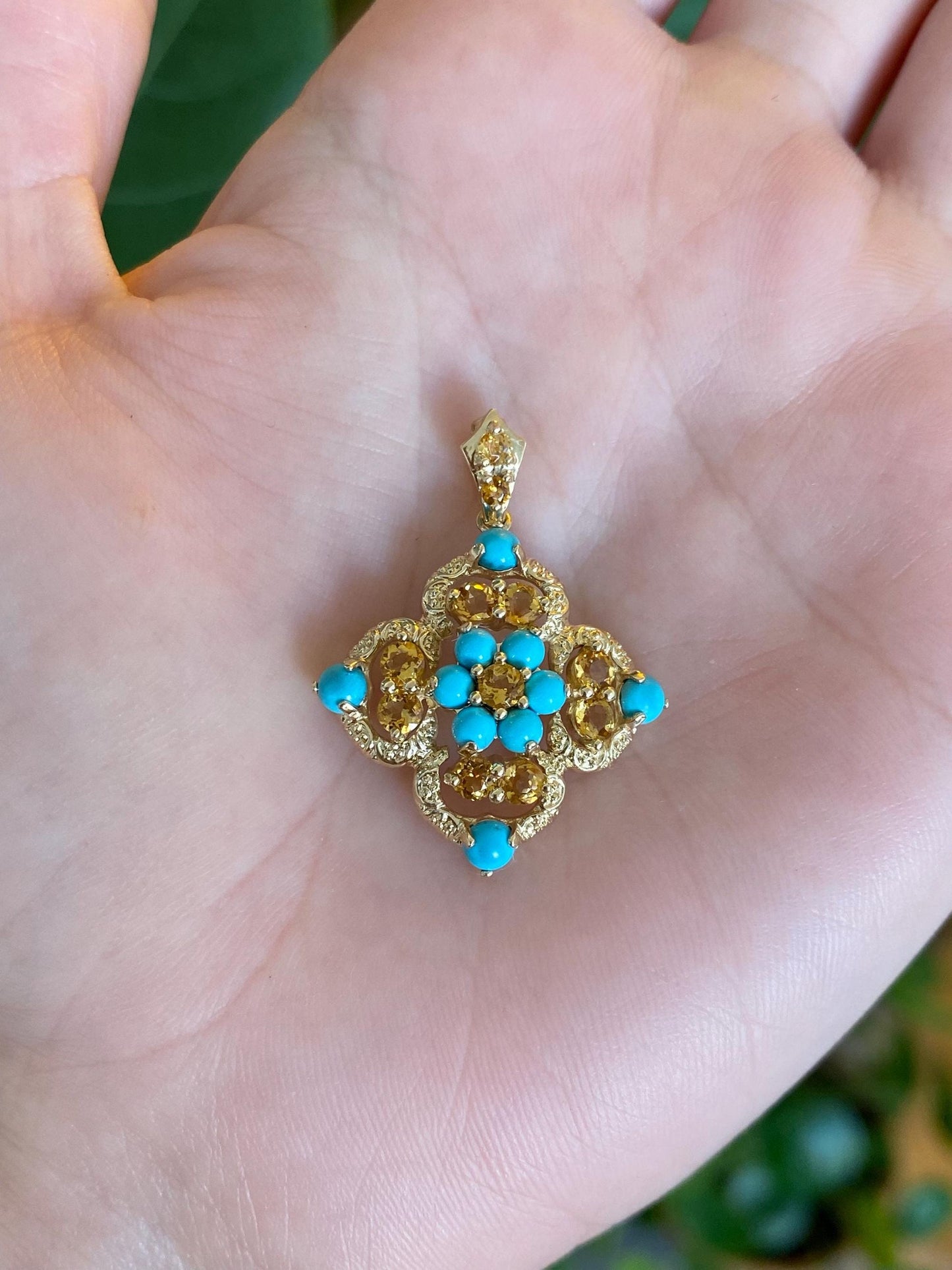 Vintage Solid 14k Yellow Gold Turquoise Citrine Charm