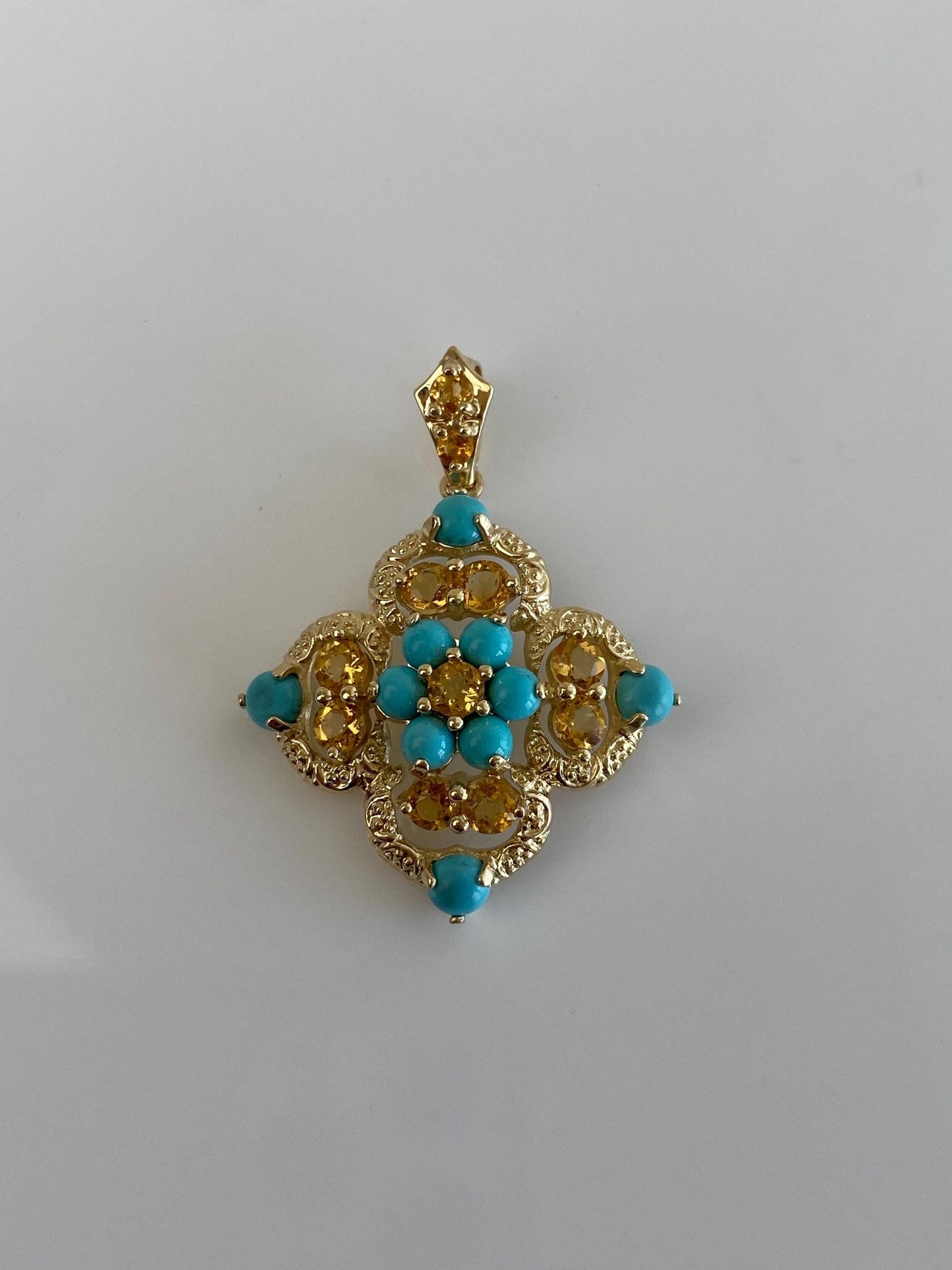 Vintage Solid 14k Yellow Gold Turquoise Citrine Charm