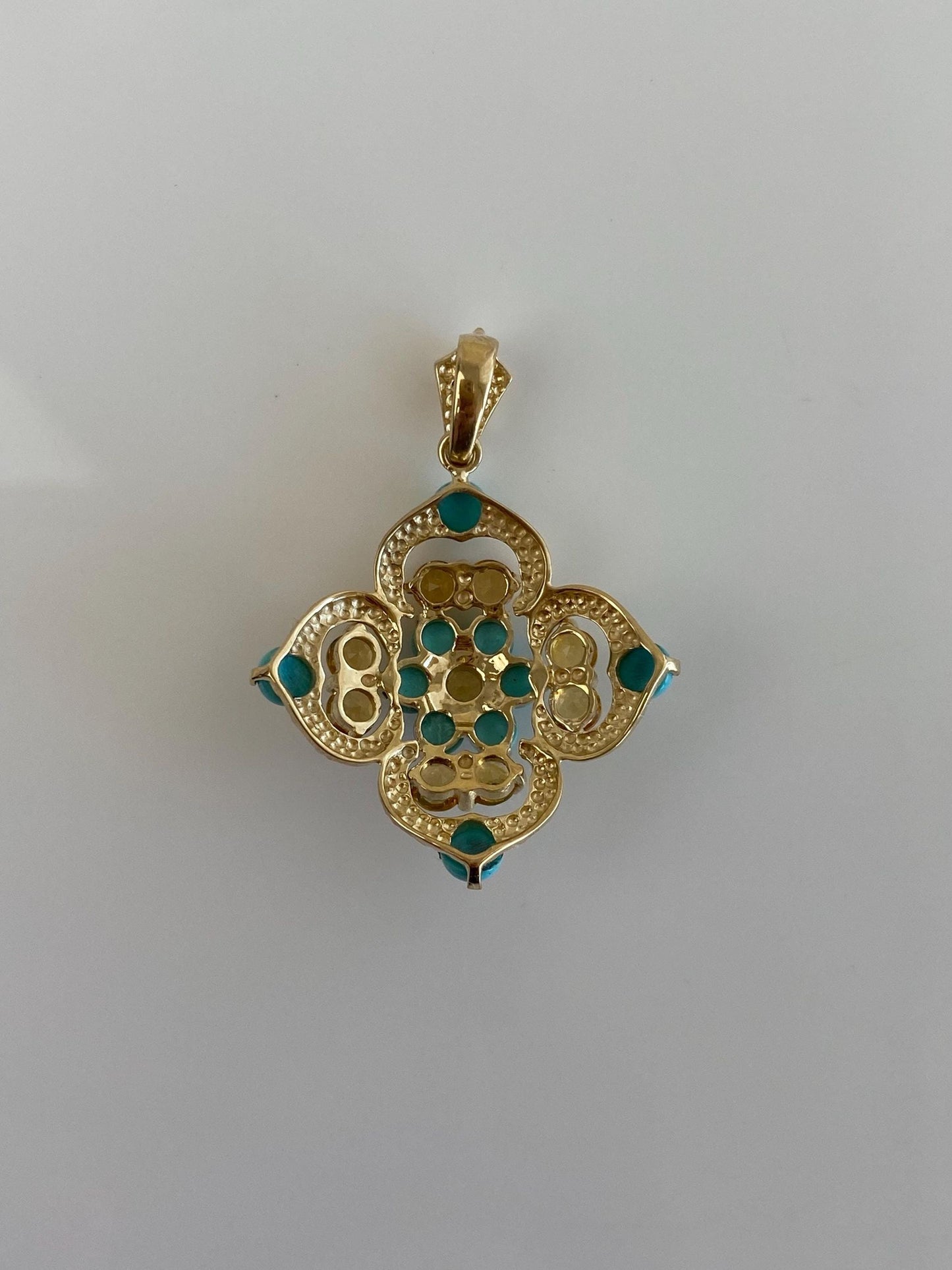Vintage Solid 14k Yellow Gold Turquoise Citrine Charm