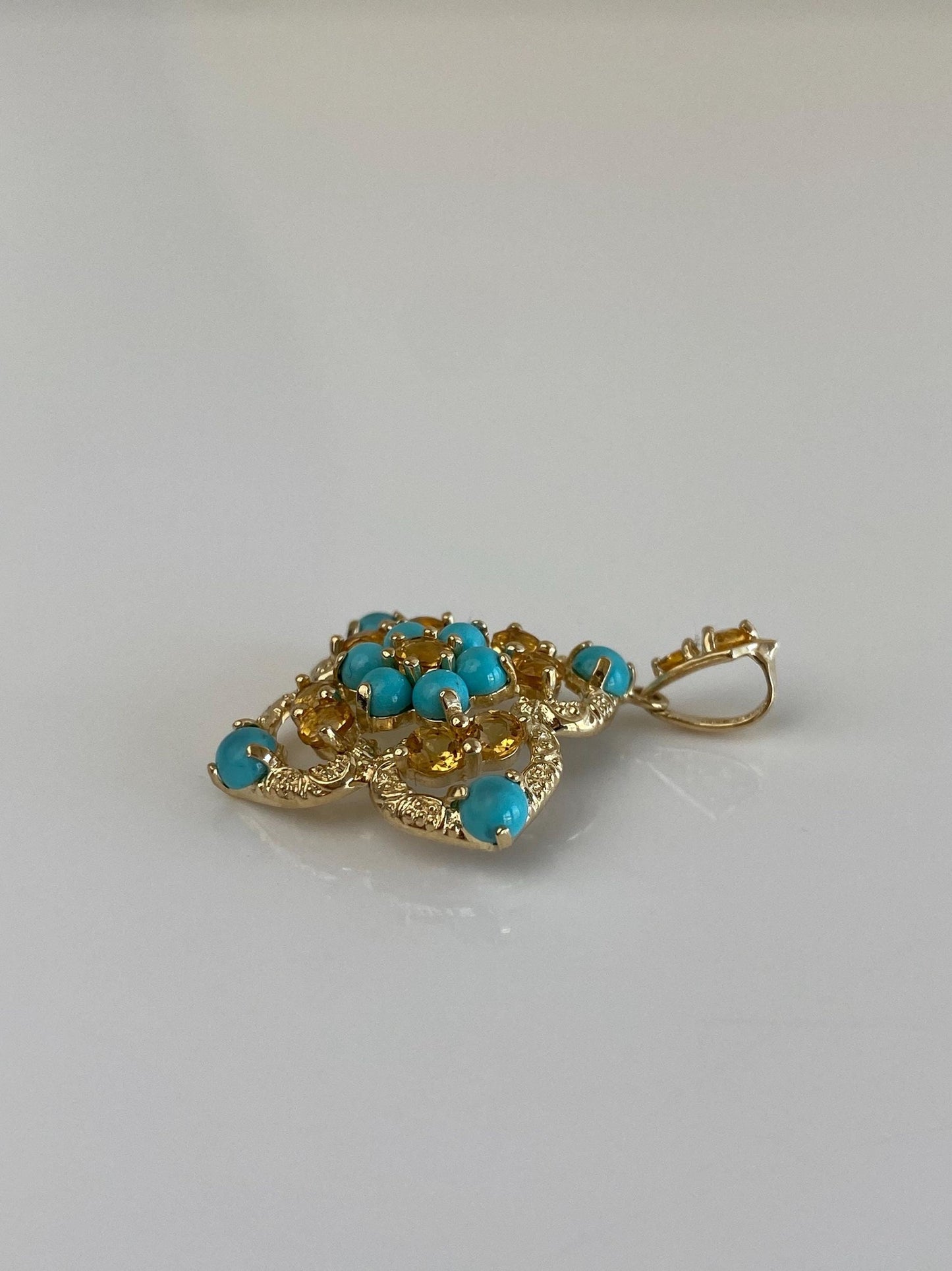 Vintage Solid 14k Yellow Gold Turquoise Citrine Charm