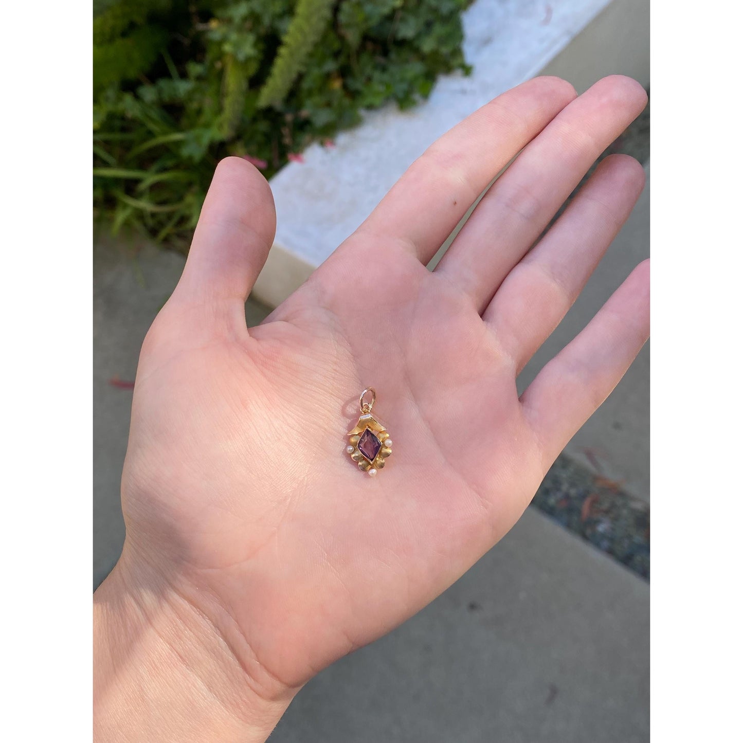 Vintage Solid 14k Yellow Gold Purple Cubic Zirconia Seed Pearl Stick Pin Conversion Charm