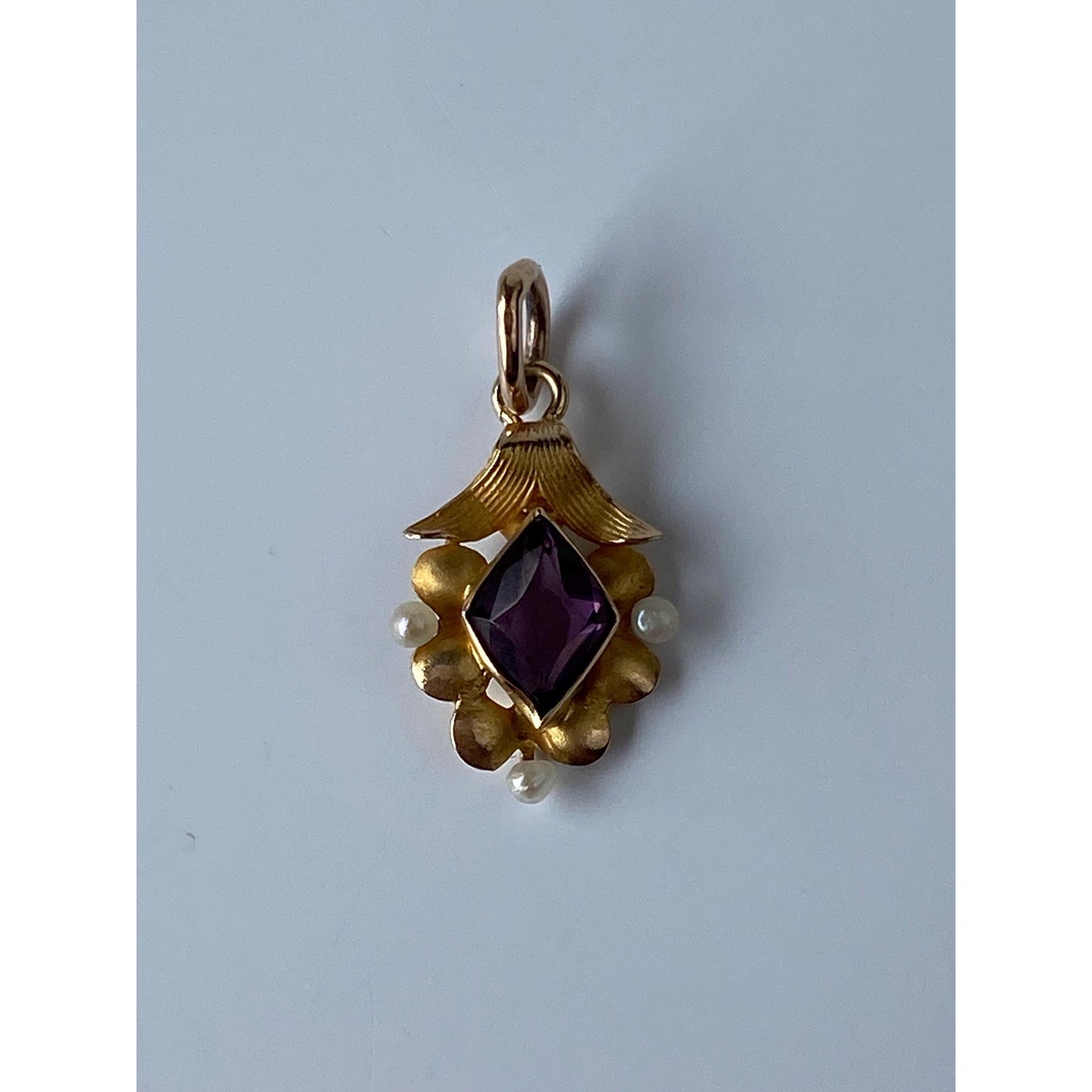 Vintage Solid 14k Yellow Gold Purple Cubic Zirconia Seed Pearl Stick Pin Conversion Charm